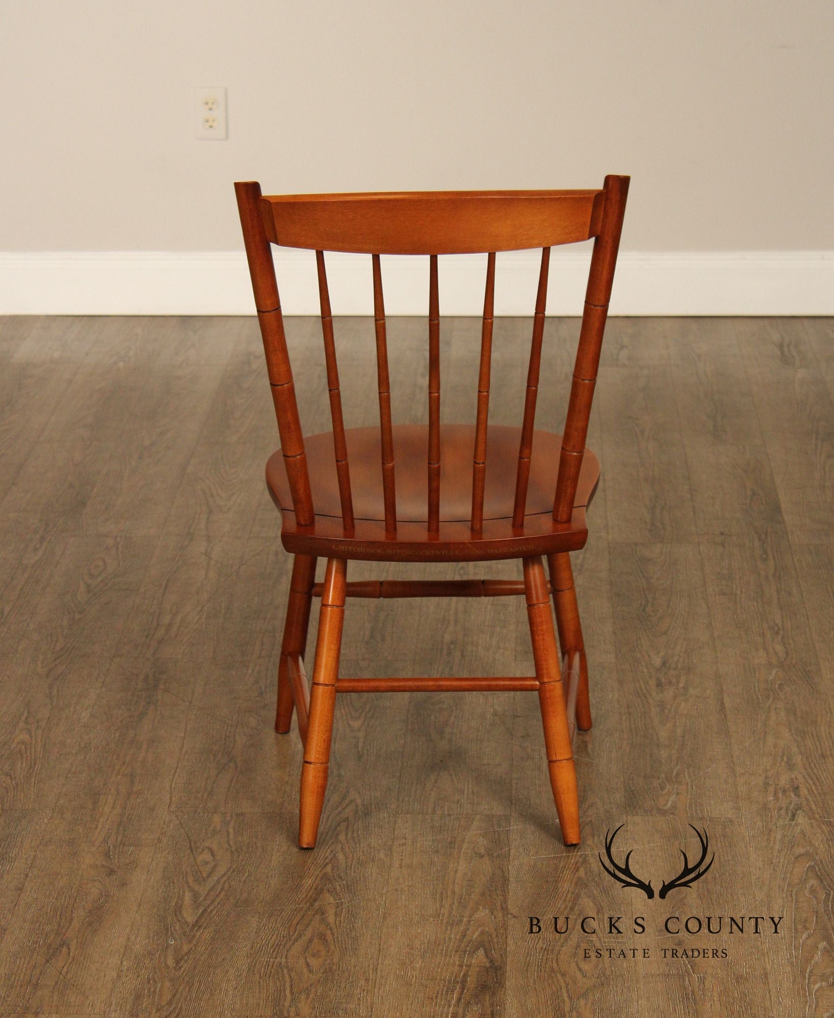 L. Hitchcock Set Of Four Stenciled Spindle Back Dining Chairs