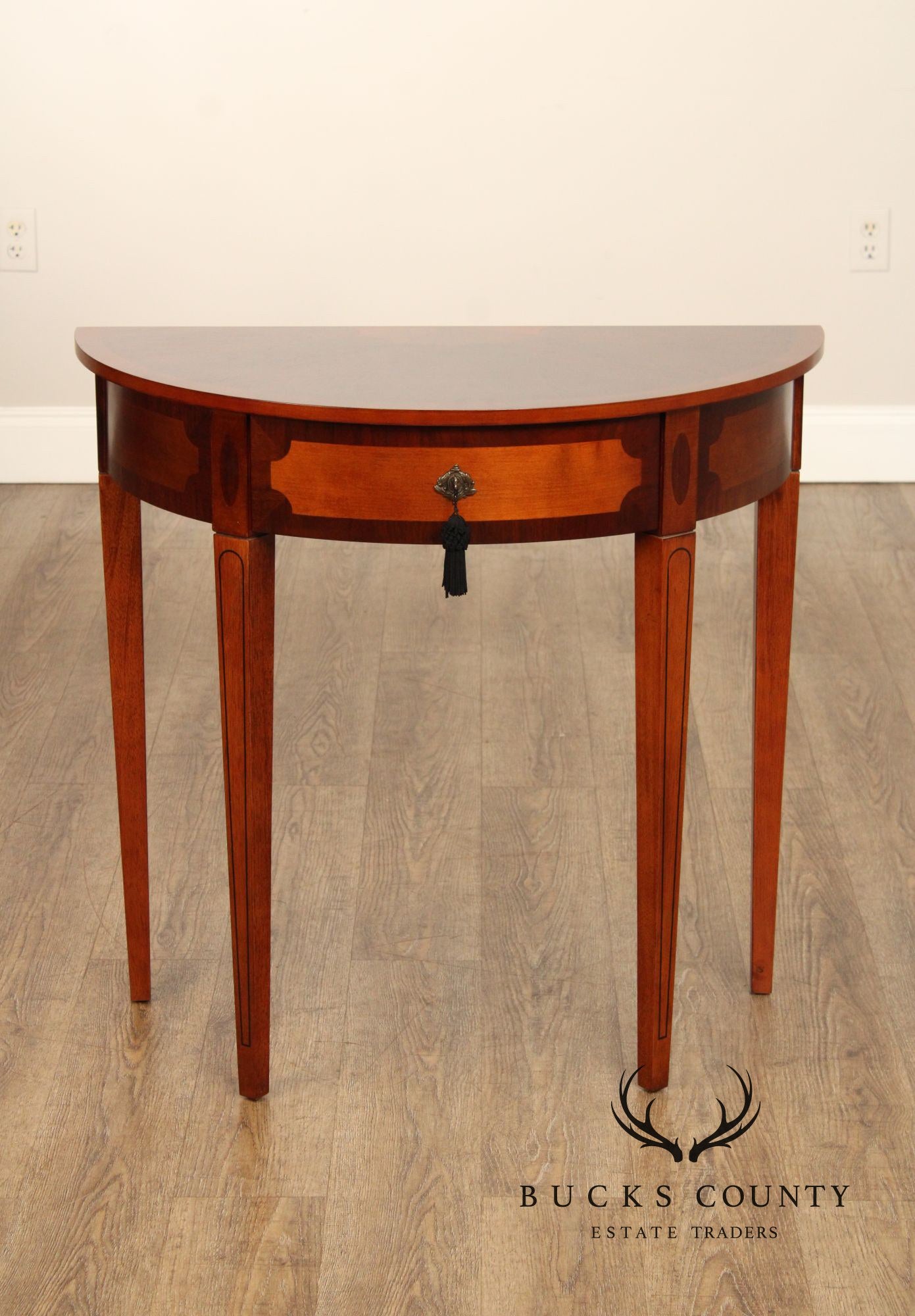 Bombay Company Federal Style Inlaid Mahogany Demilune Console Table