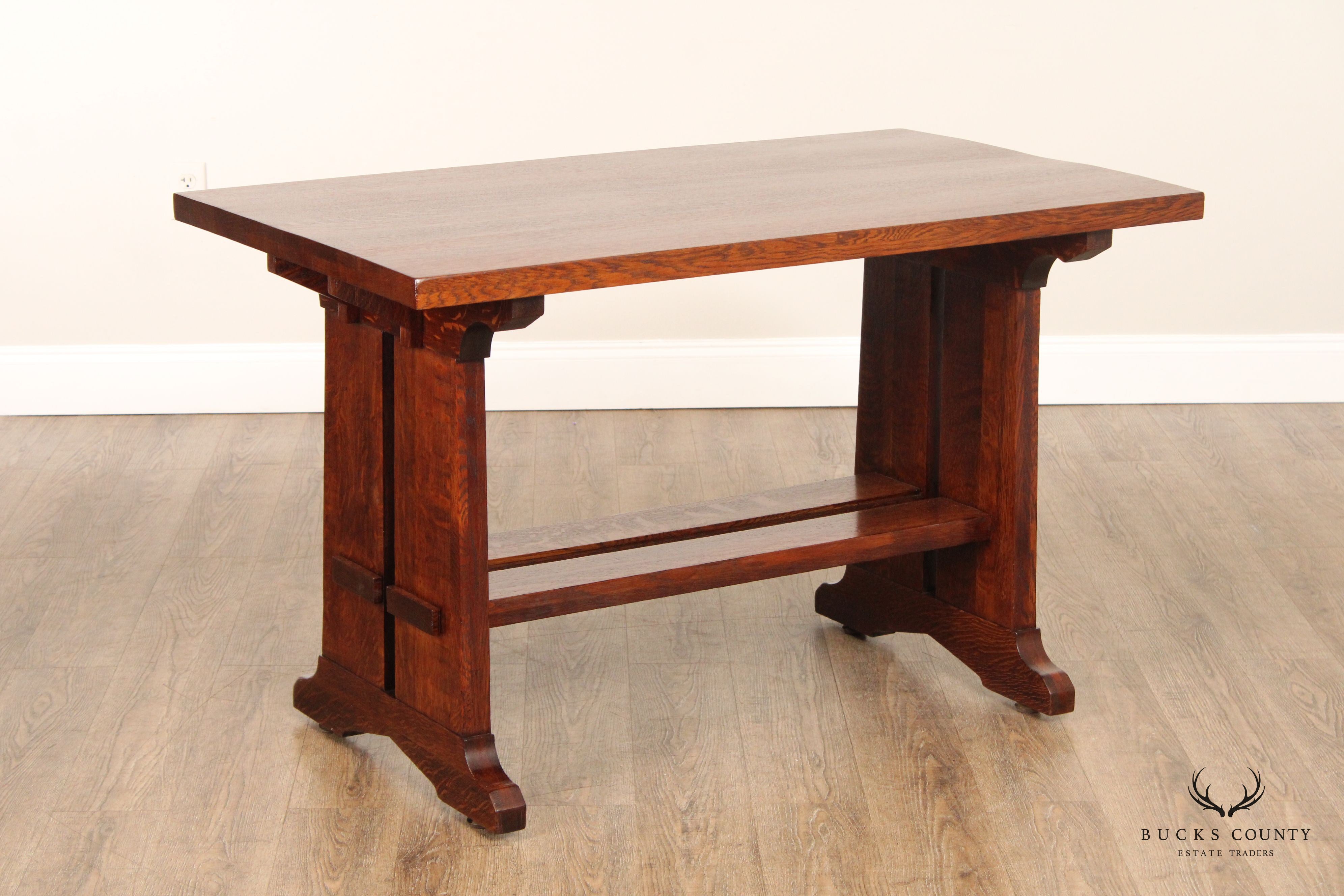 Antique Mission Oak Library Trestle Library Table