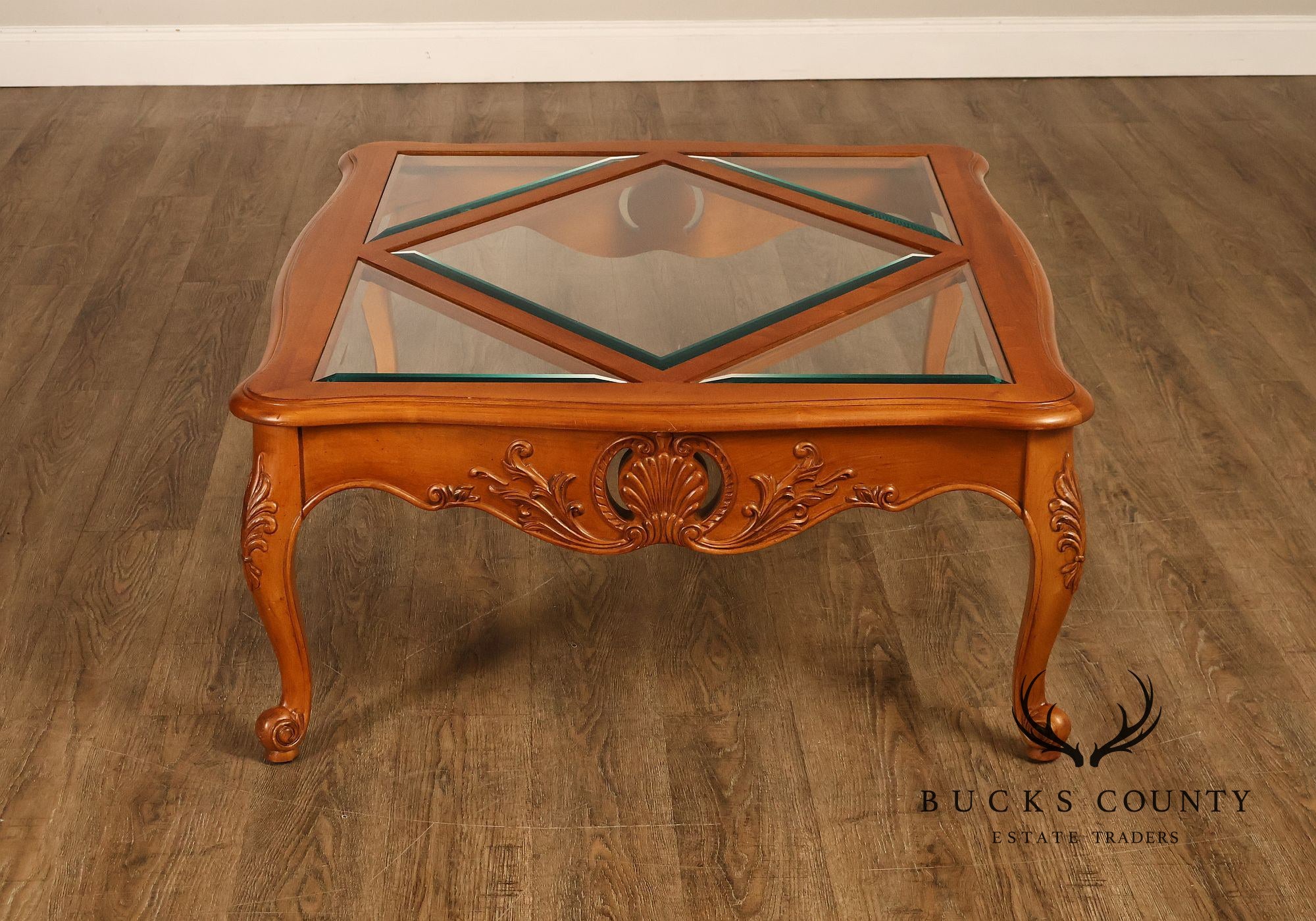 Ethan Allen 'Legacy' French Country Style Glass Top Coffee Table