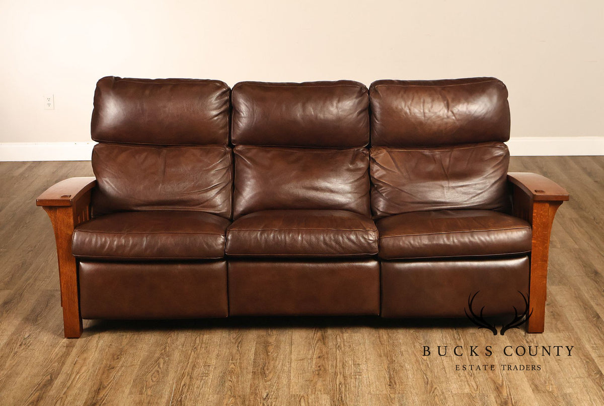 Stickley Orchard Street Mission Oak Leather Power Motion Sofa