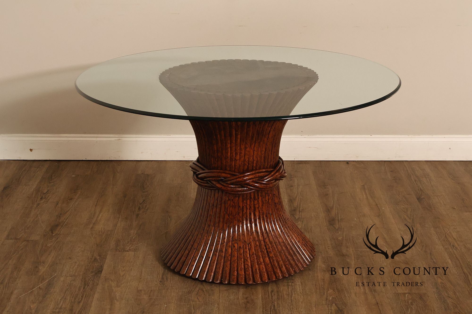 Ficks Reed Round Glass Top 'Sheaf of Wheat' Dining Table