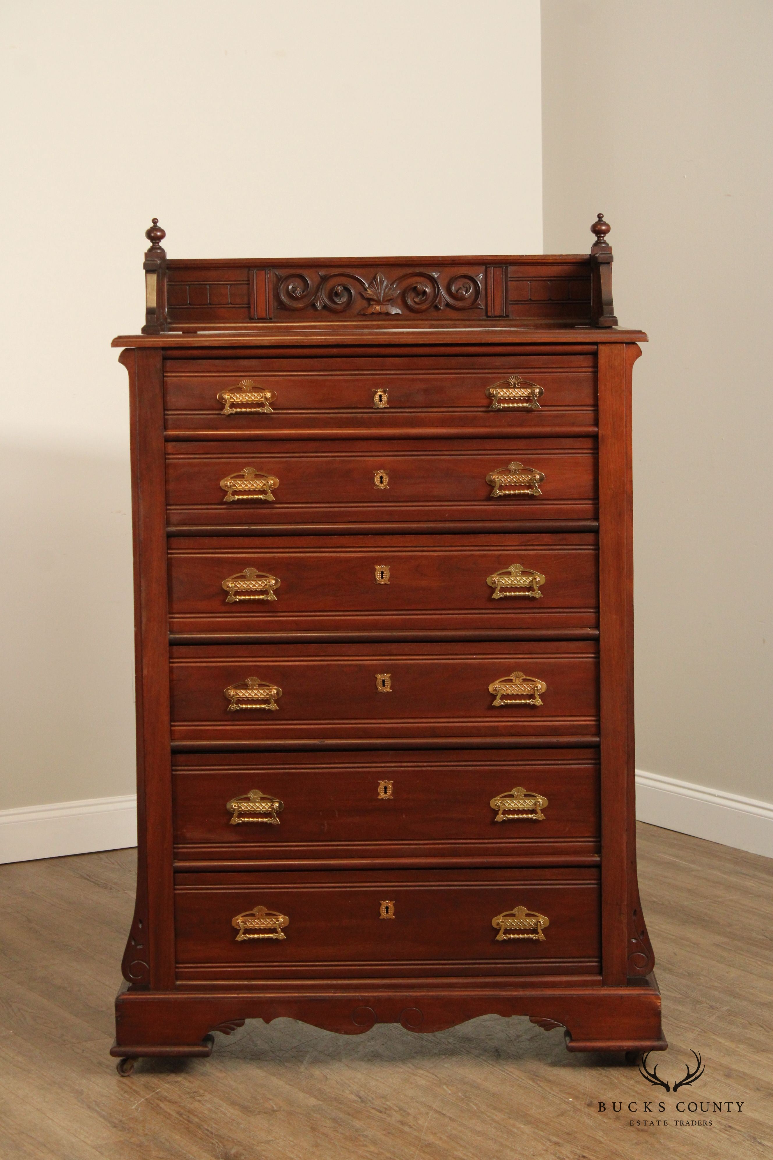 Antique Victorian Walnut Tall Chest