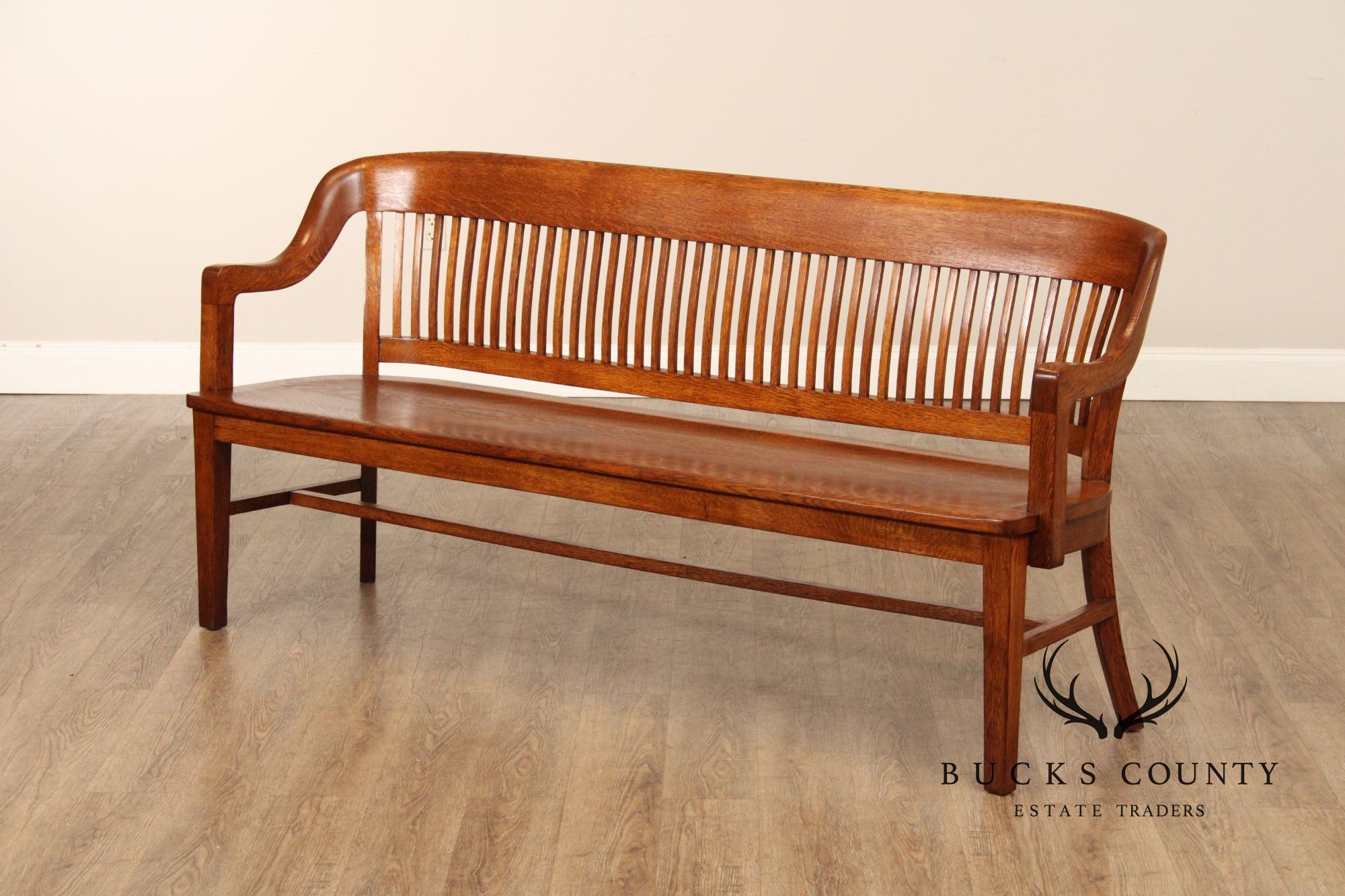 W.H. Gunlocke Antique Oak Courthouse Bench