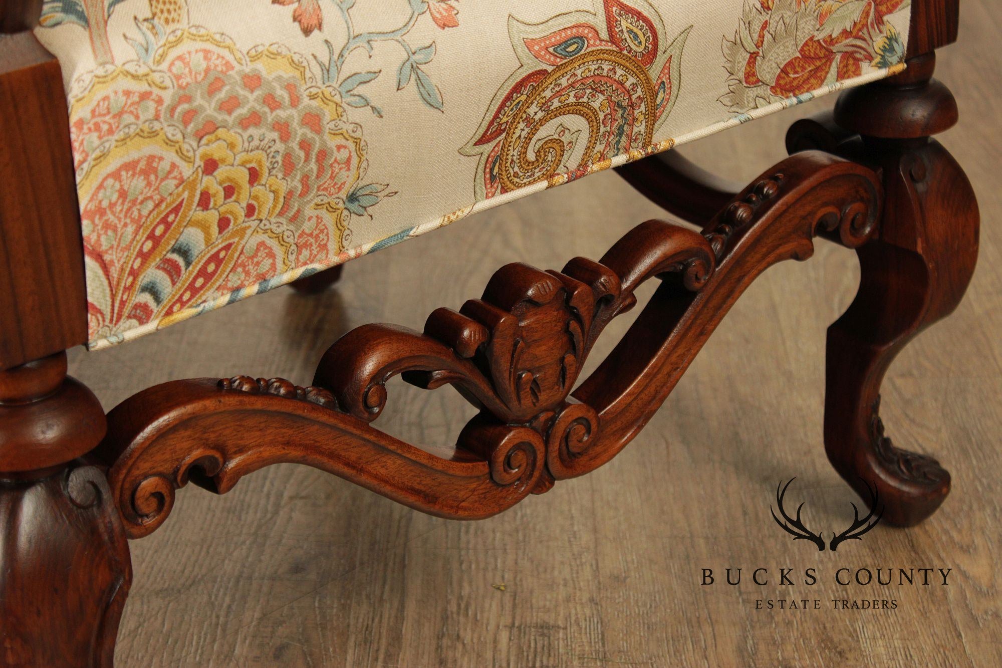 French Louis XIII Style Walnut Carved Armchair