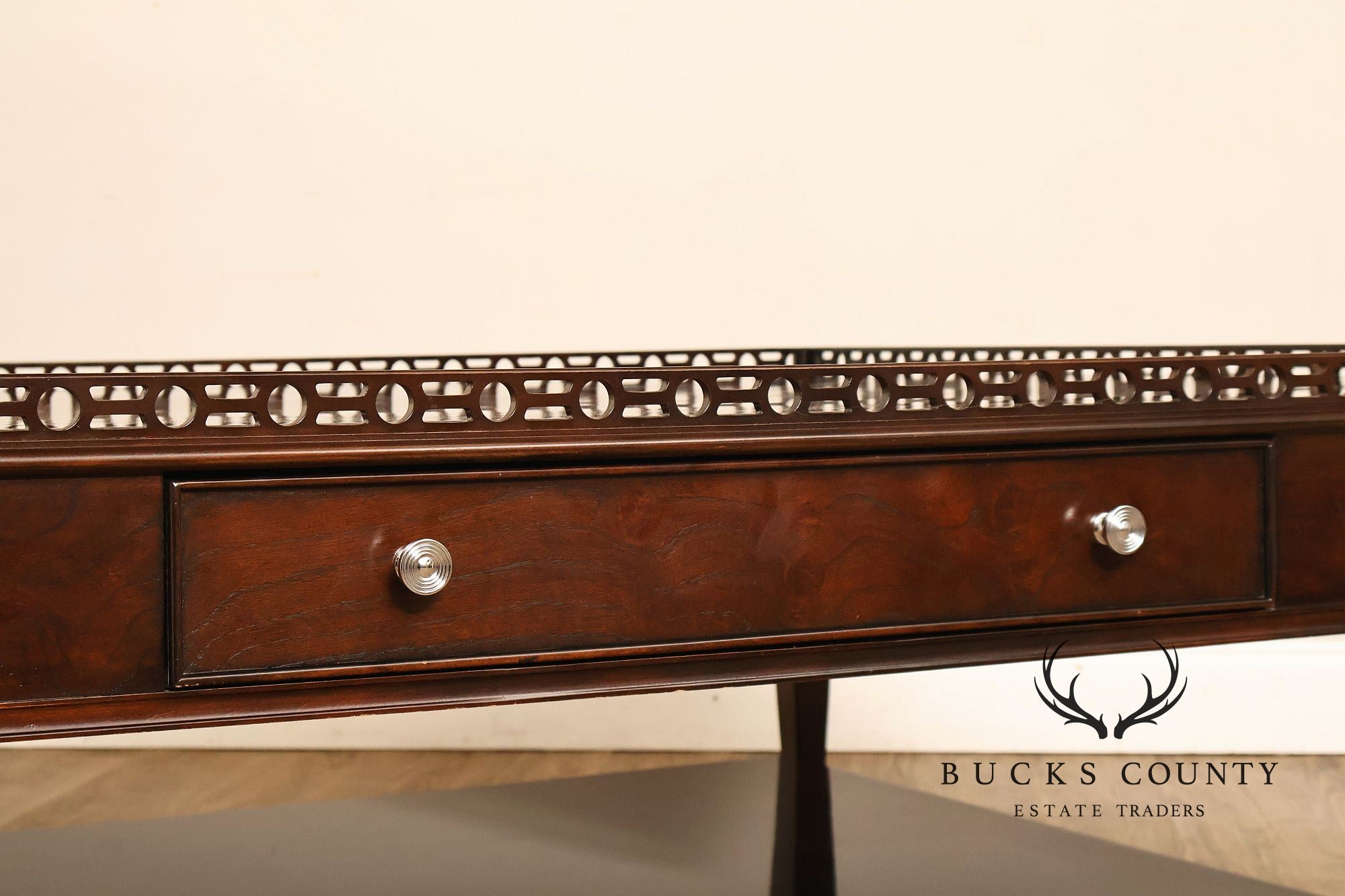 Century Furniture Large Mahogany Two Drawer Gallery Top Rectangular Cocktail Coffee Table