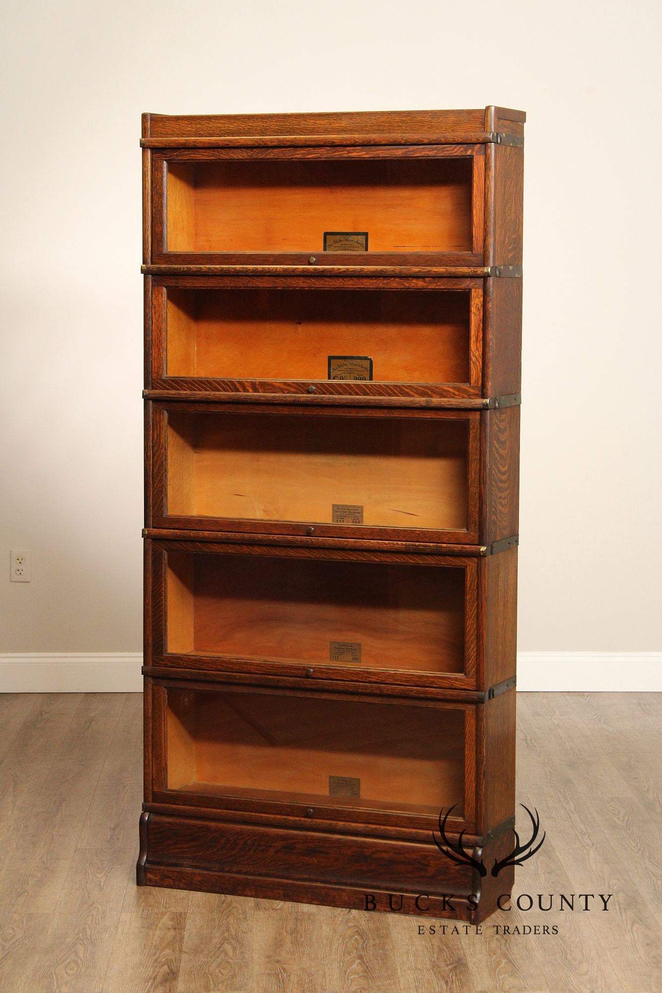 Globe Wernicke Antique Pair Of Five Stack Oak Barrister Bookcases