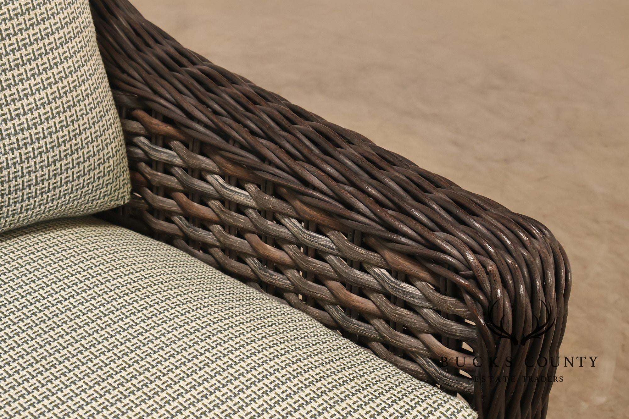 Lane Venture Pair Of Woven Wicker Outdoor Lounge Club Chairs With Cushions