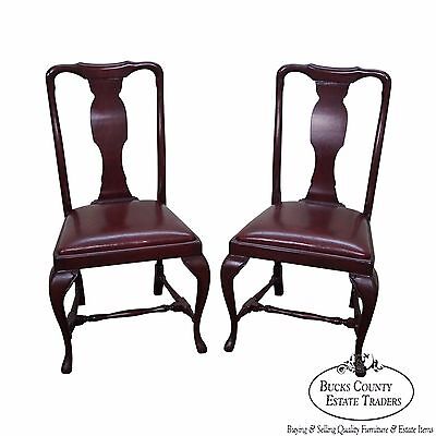 Custom Quality Leather Seat Pair of Queen Anne Side Chairs