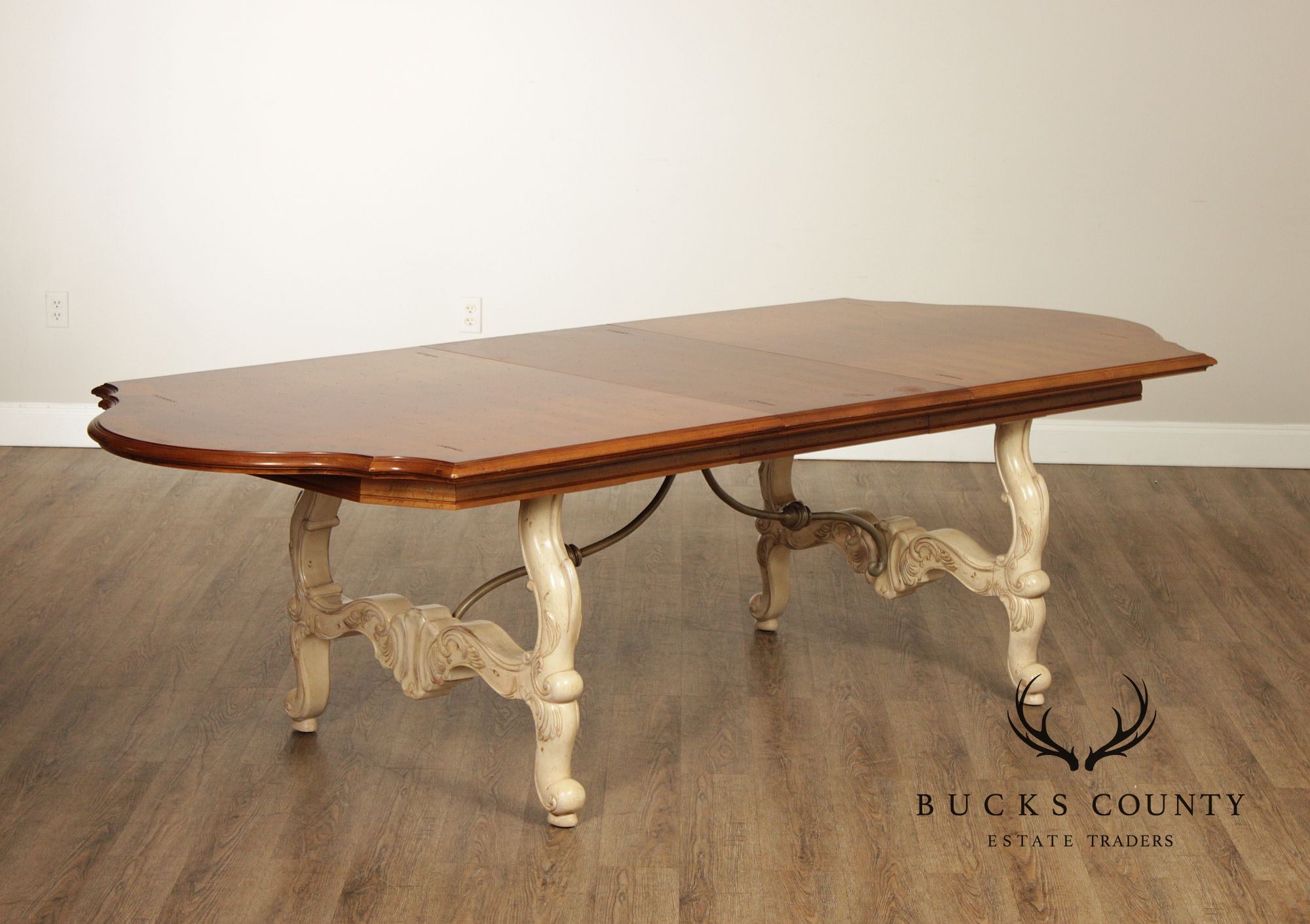 Century Cream Painted Iron Stretcher Base Dining Table