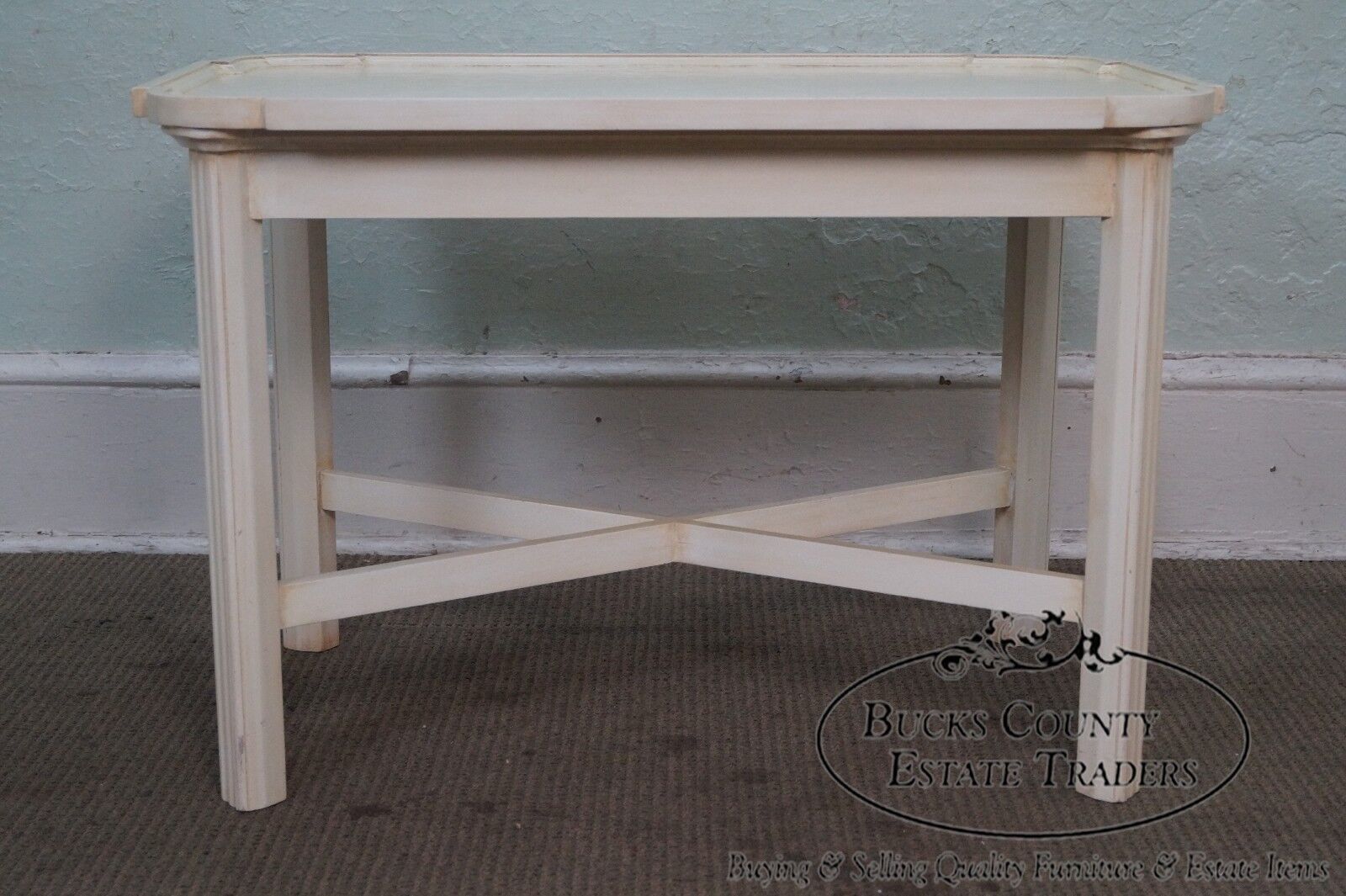 Custom Crackle Painted Finish Chippendale Style Side Table