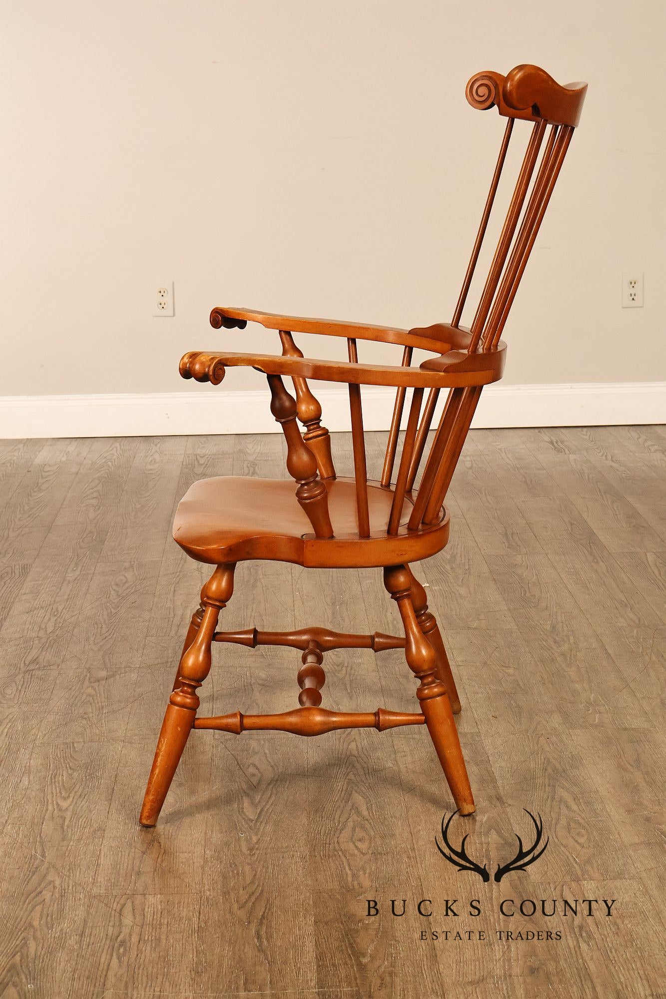 Conant Ball Maple Windsor Armchair With Scroll Crest Rail