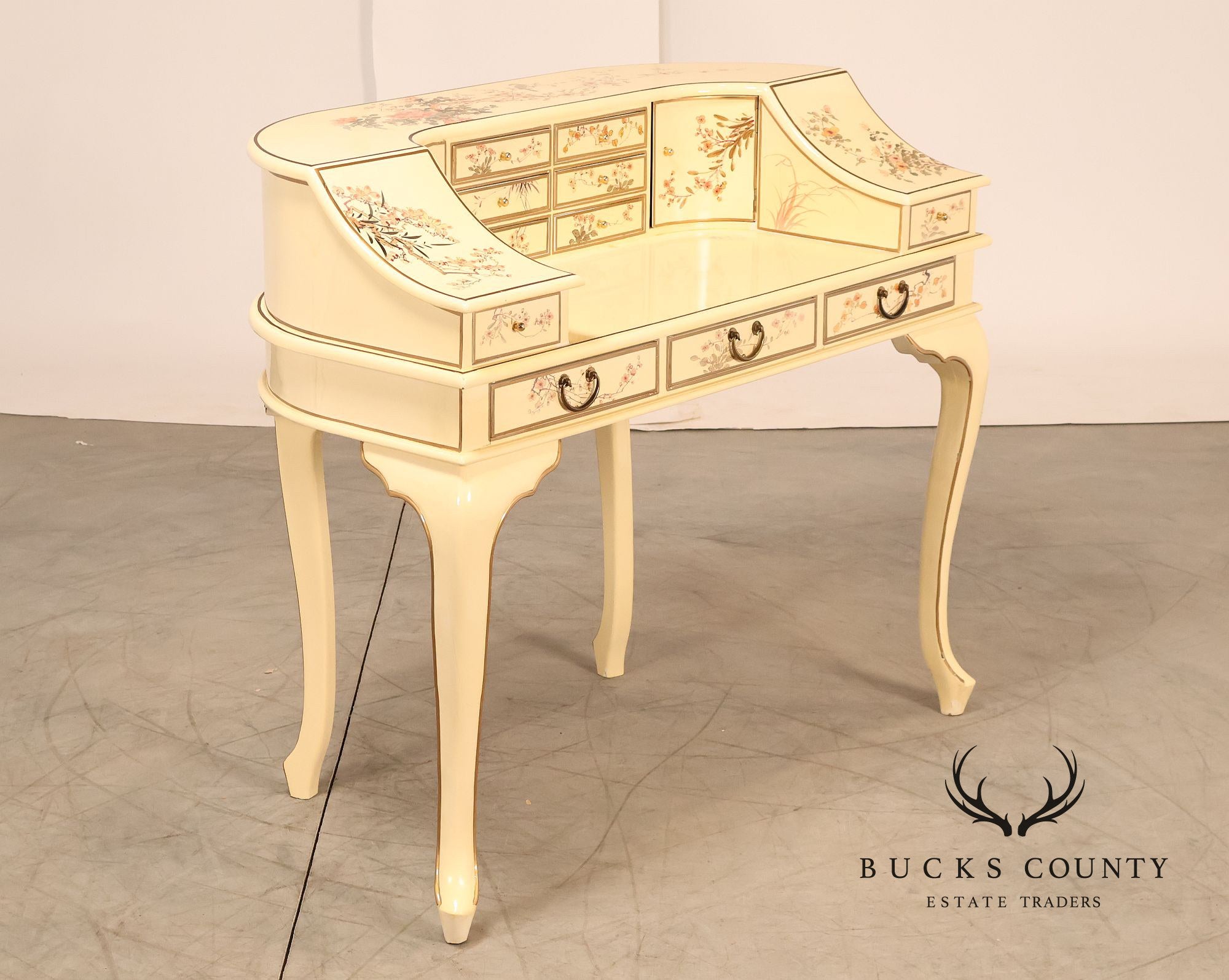 Chinoiserie Painted Carlton House Writing Desk With Chair