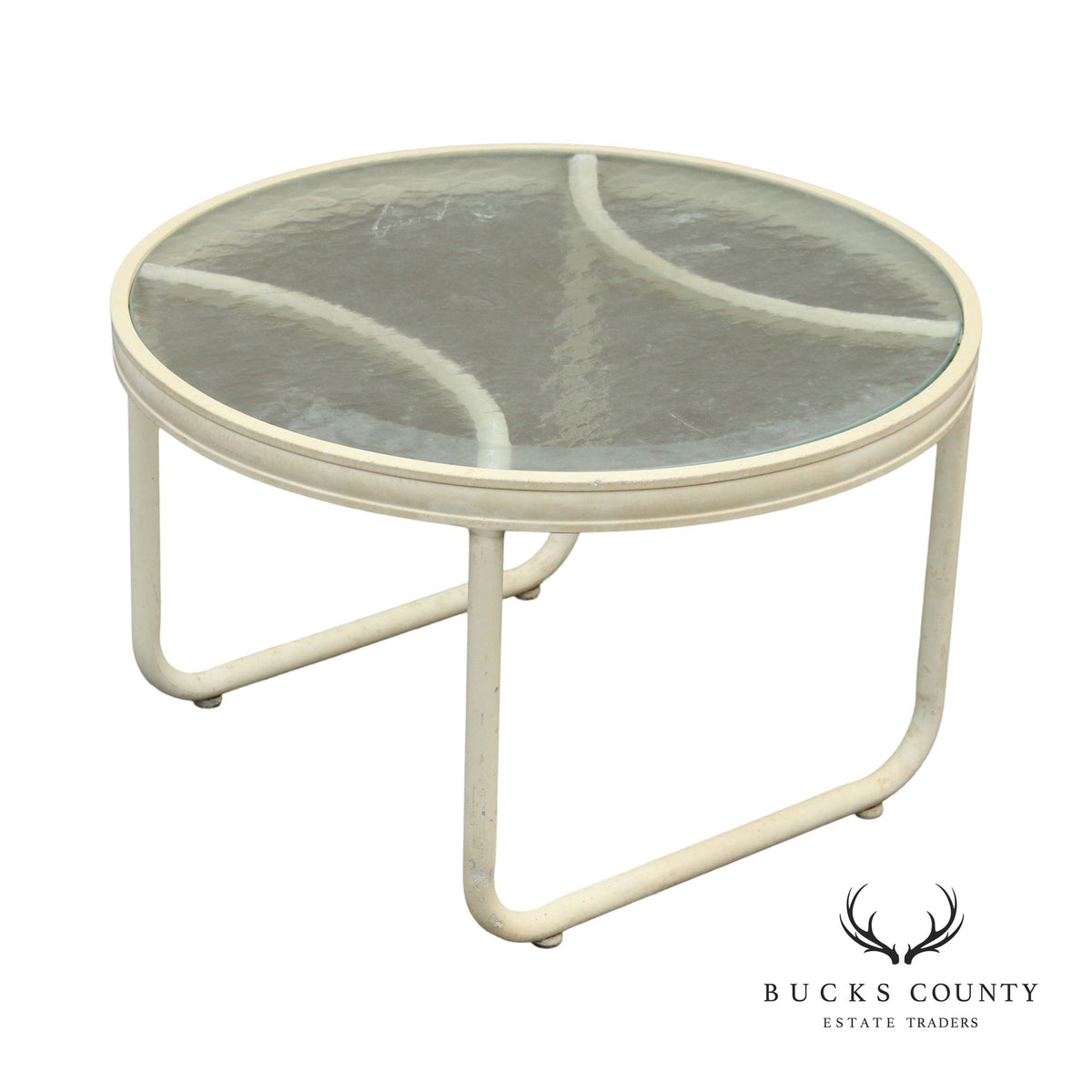 Vintage Aluminum and Glass Round Outdoor Patio Table