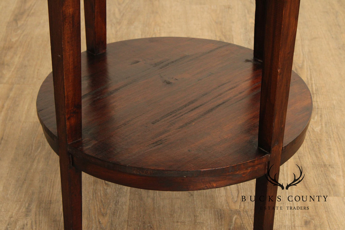 Rustic Round Two-Tier Hardwood Side Table