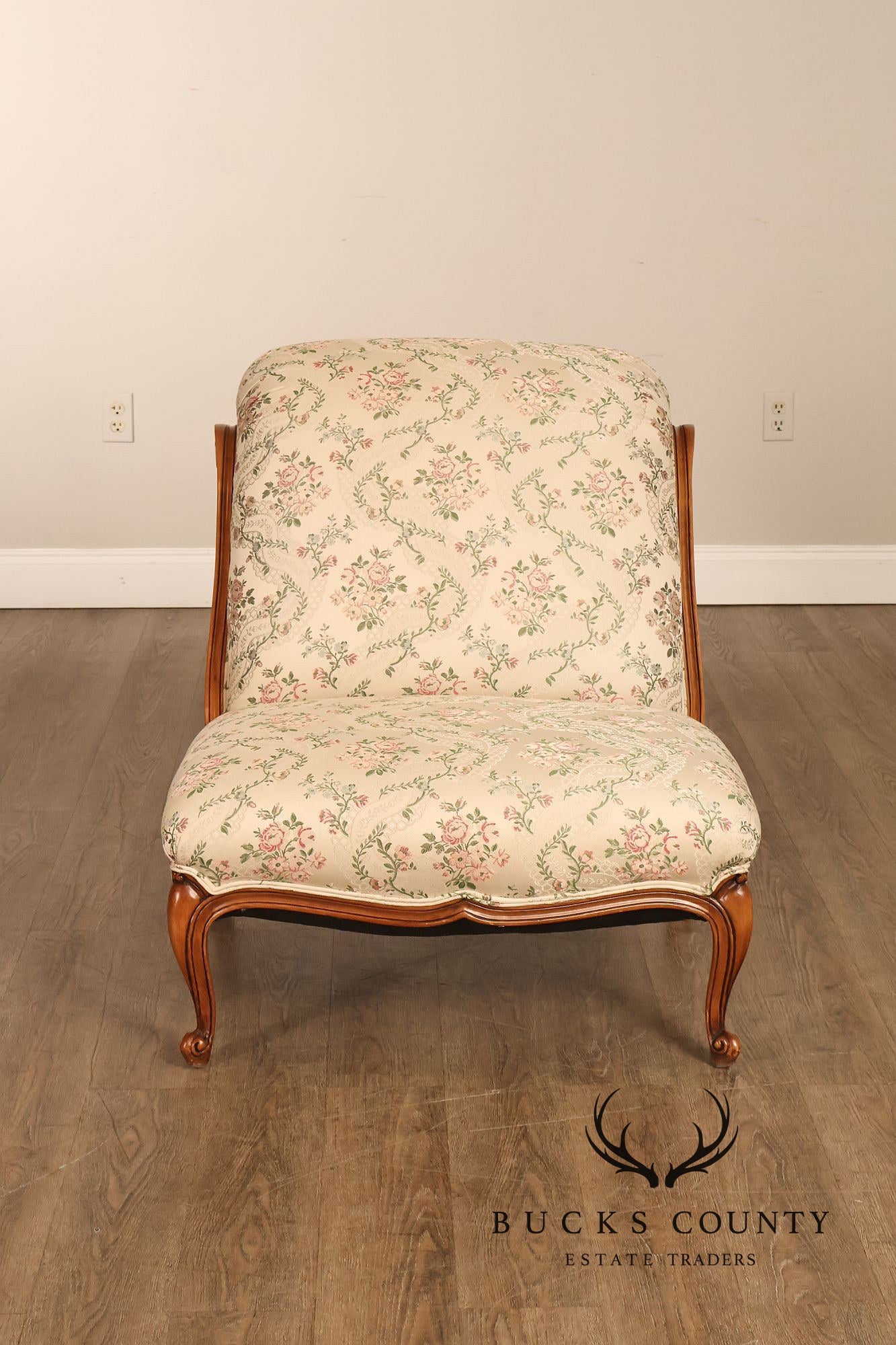 French Louis XV Style Two Piece Chaise Lounge Chair With Ottoman