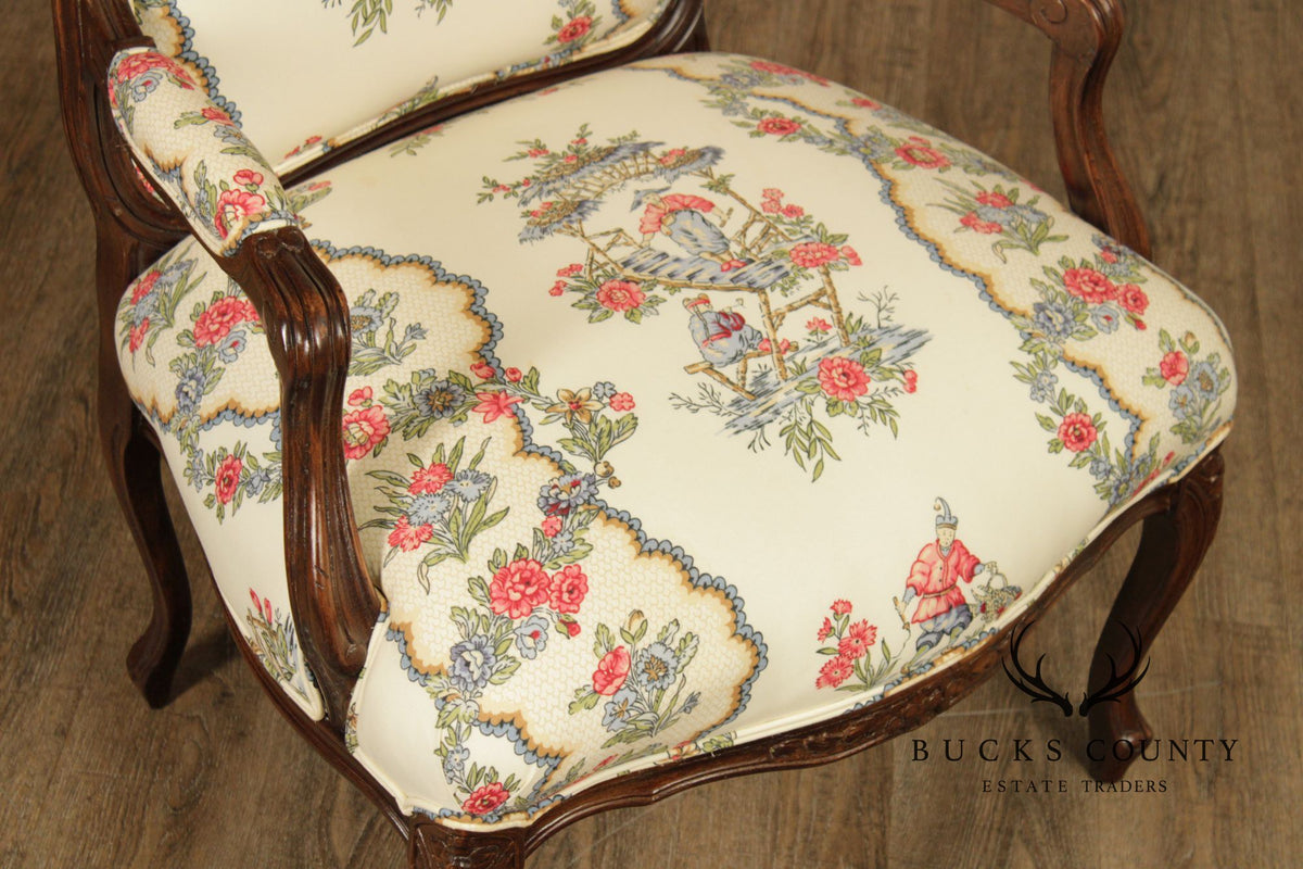 French Louis XV Style Mahogany Fauteuil Armchair