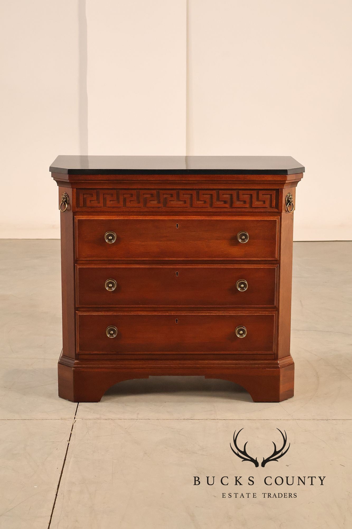 Stanley Furniture Regency Style Pair of Marble Top Mahogany Nightstands