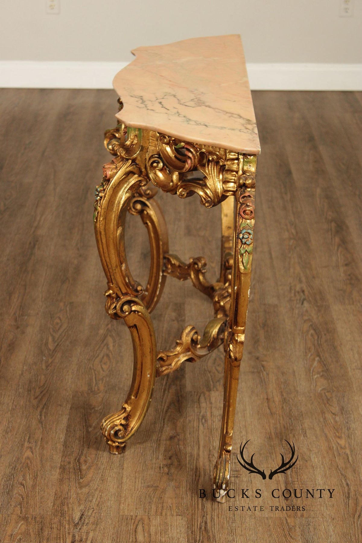 Venetian Rococo Style Marble Top Giltwood Console Table
