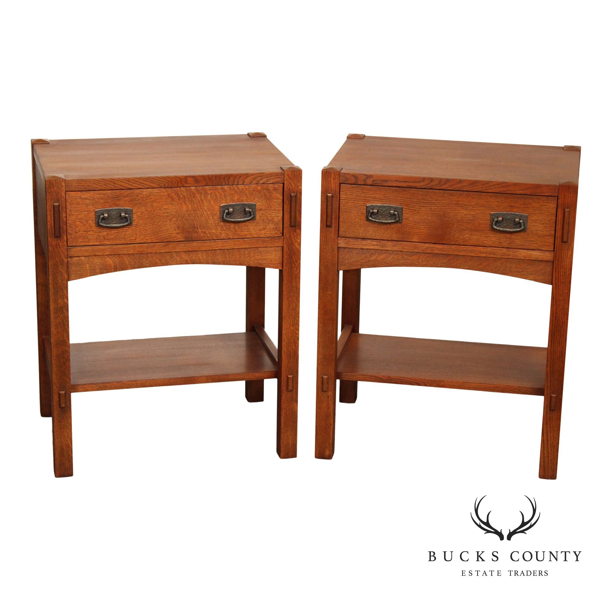 Stickley Mission Collection Pair of Oak One-Drawer Nightstands