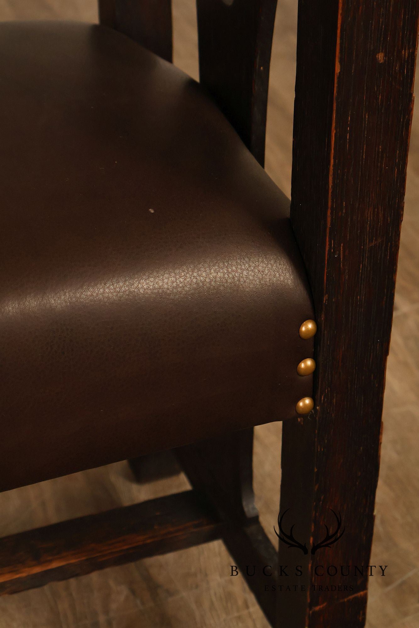 Antique Grand Rapids Arts And Crafts Oak And Leather Window Seat