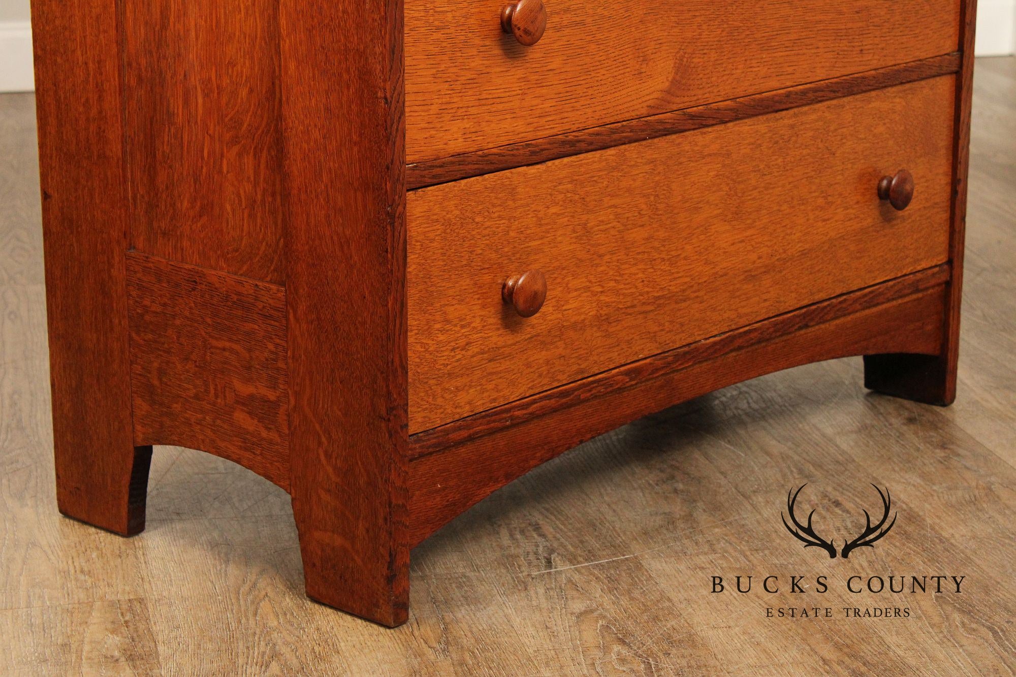 Antique L. & J.G. Stickley Mission Oak Tall Chest of Drawers