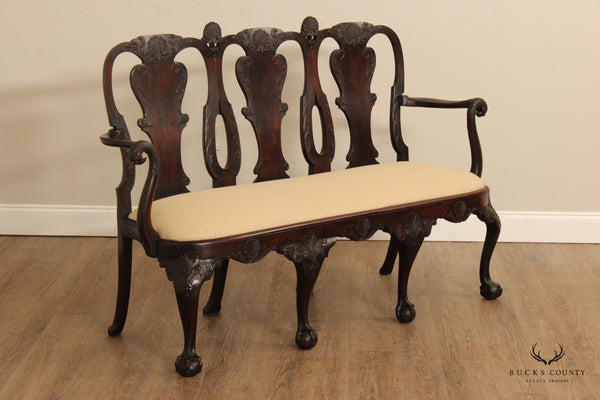 Georgian Revival Antique Carved Mahogany Ball and Claw Triple Back Settee