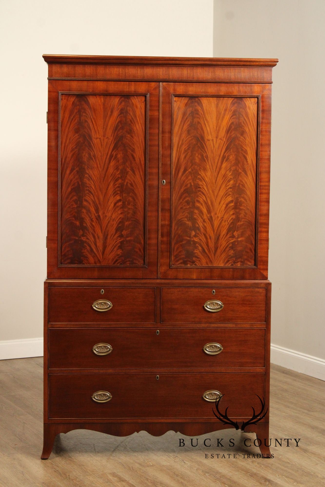 Hepplewhite Style Mahogany Linen Press Armoire