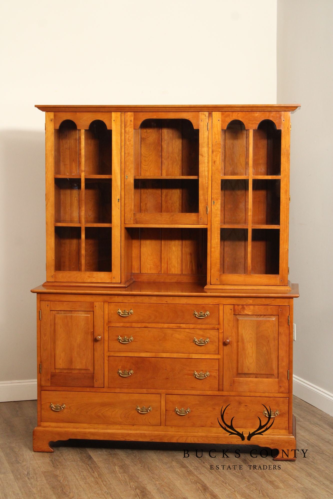 Stickley Chippendale Style Vintage Cherry Two-Piece China Cabinet