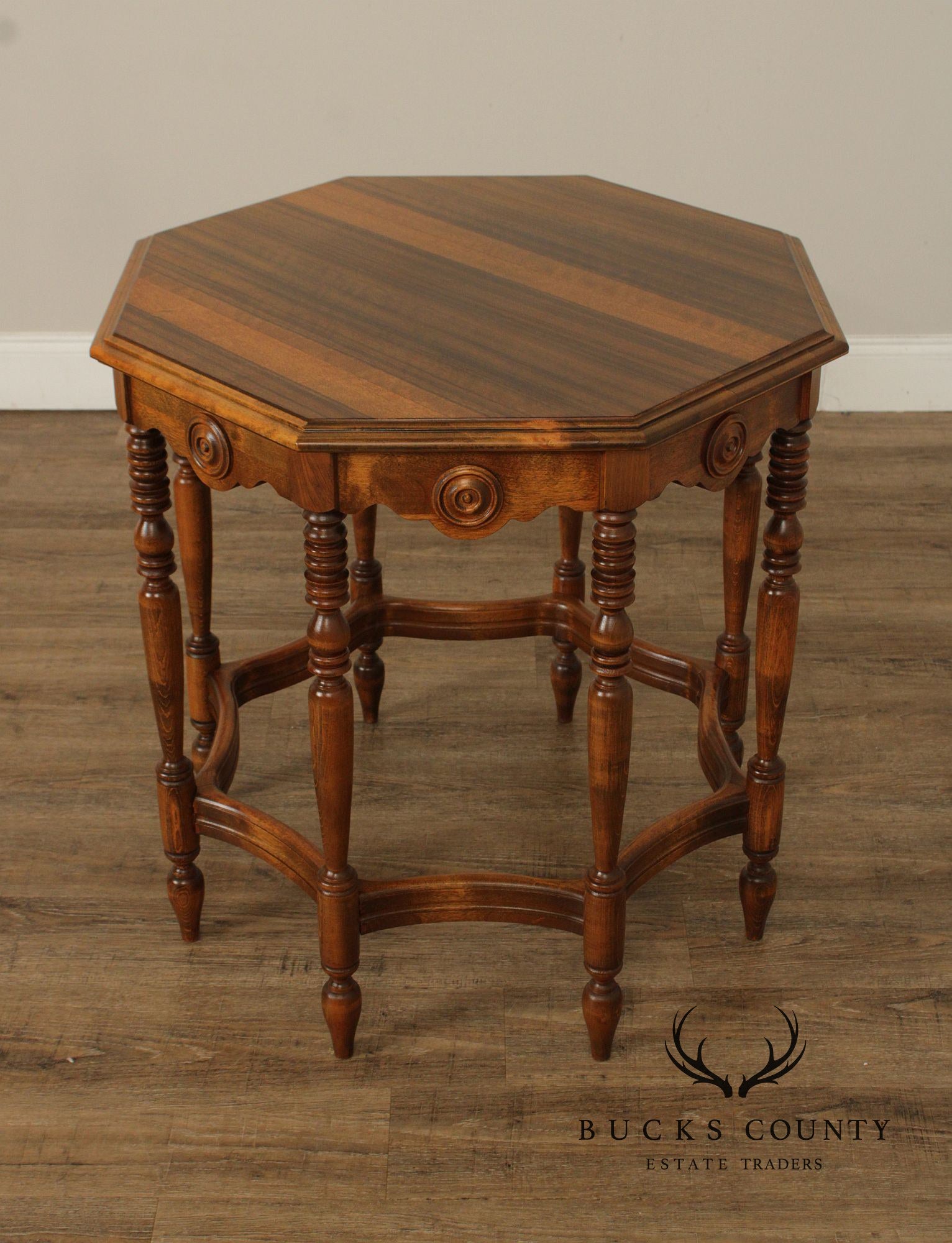 1920's Vintage Walnut Octagonal Side Table