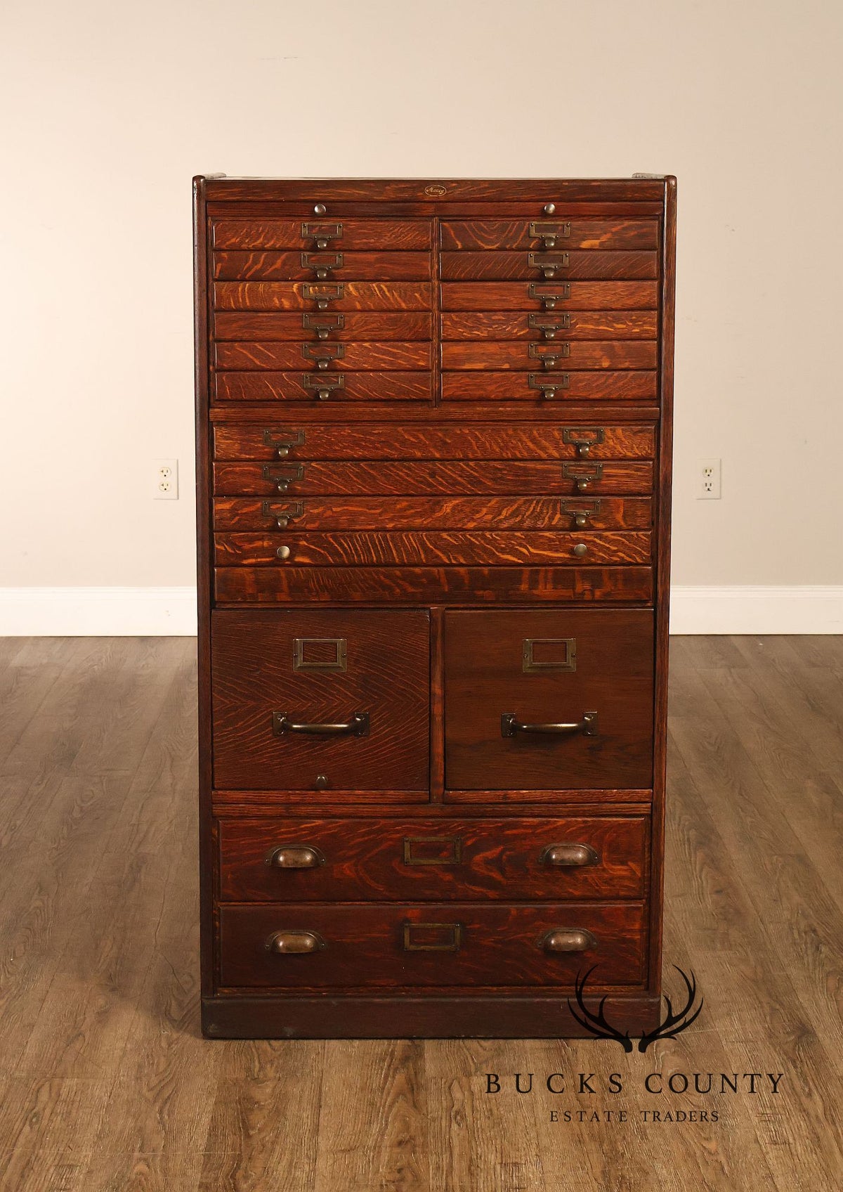Antique Early 1900s Macey Oak Multi-Drawer Stacking Filing Cabinet