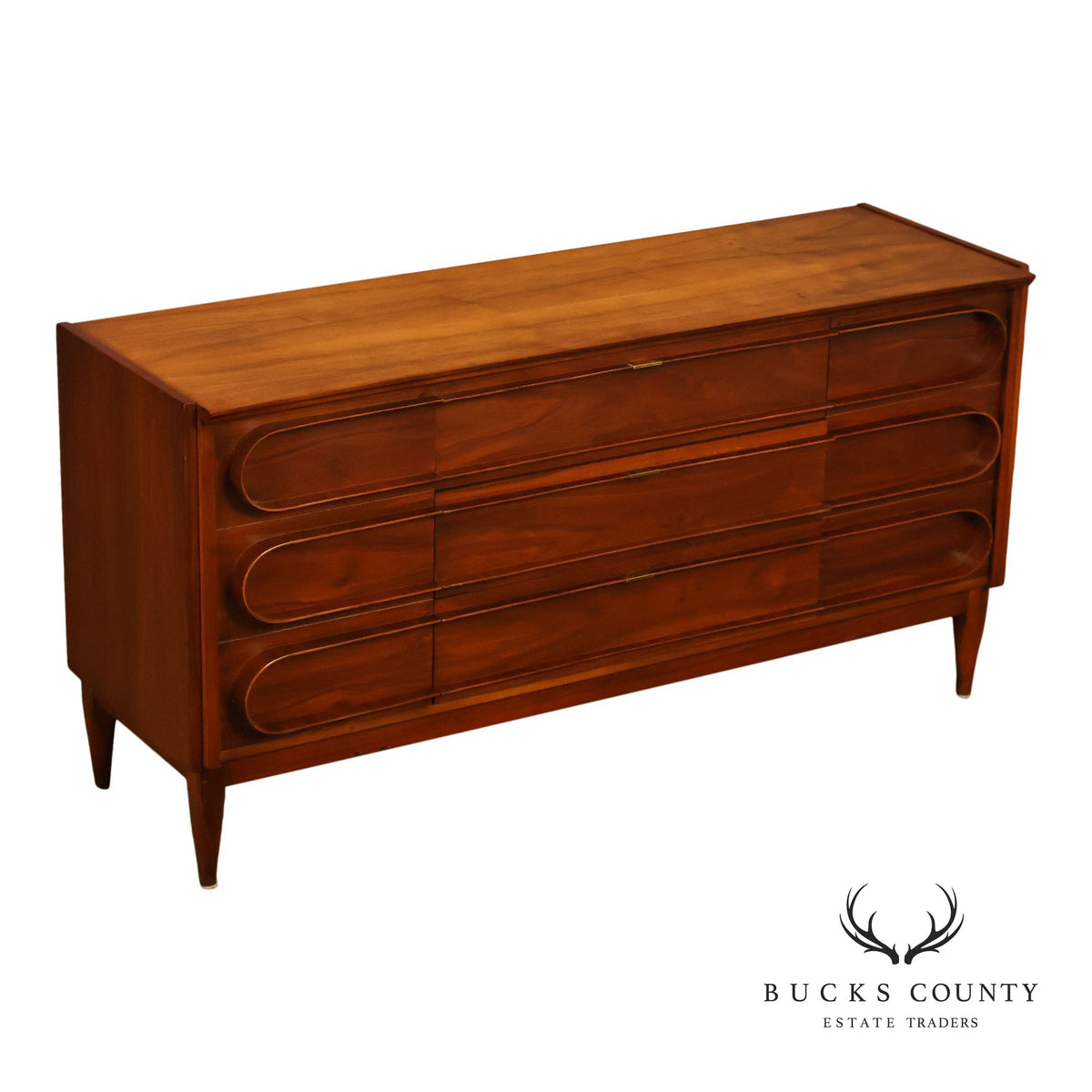 Mid-Century Modern Walnut Bentwood Sculpted Handle Sideboard