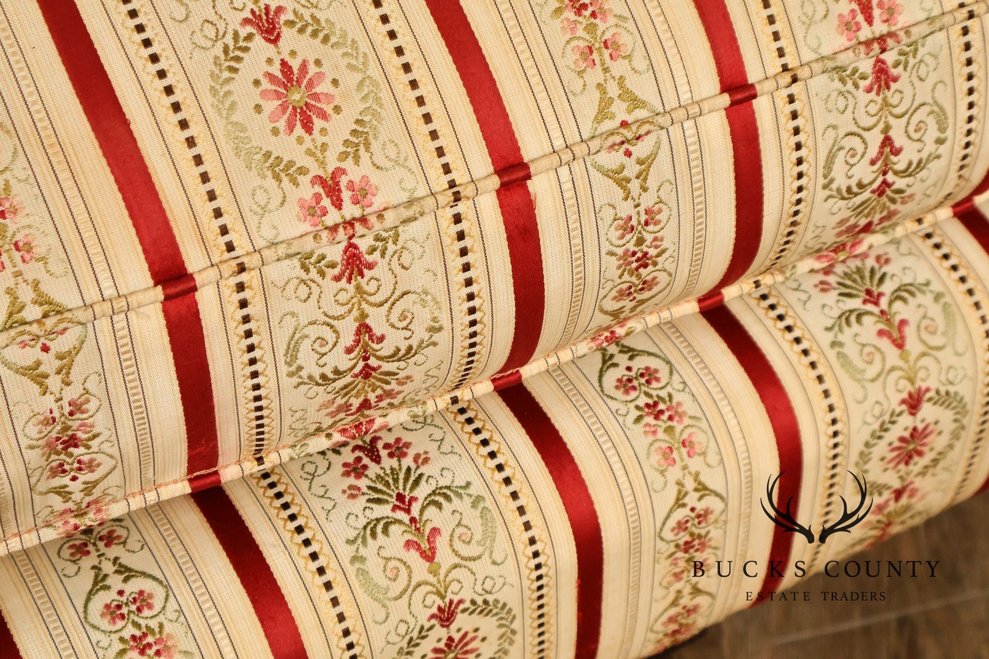 Vintage Sheraton Style Mahogany Inlaid Upholstered Loveseat