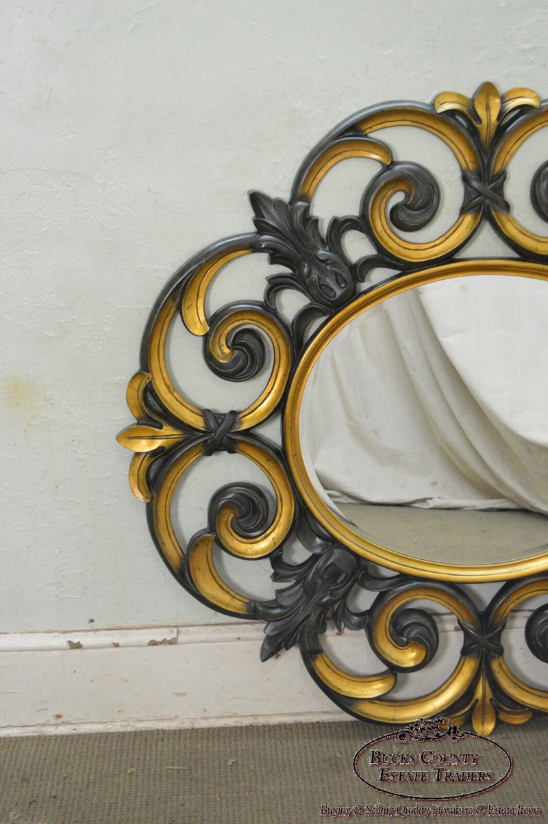 Large Baroque Style Partial Gilt Beveled Wall Mirror