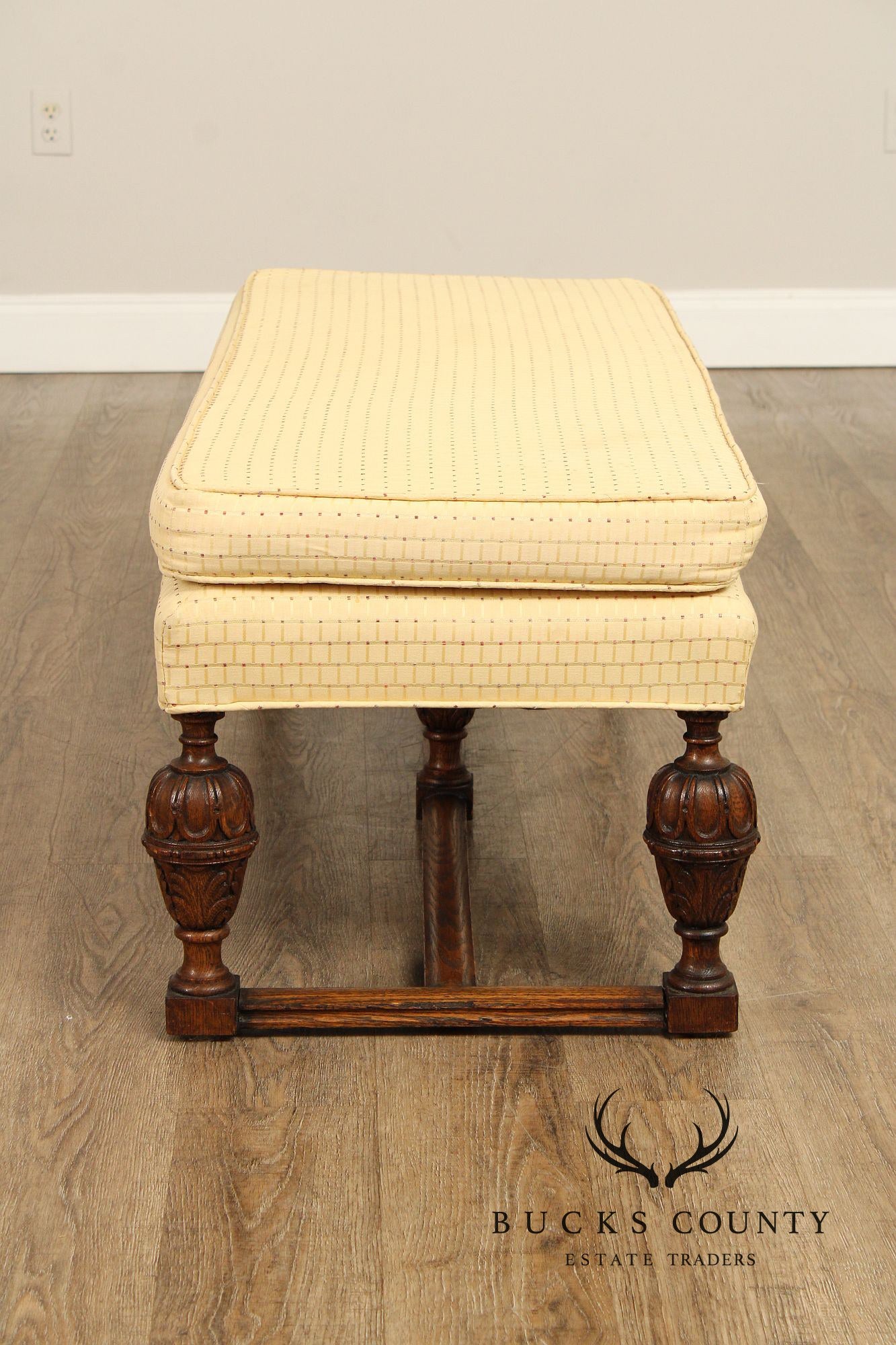 English Tudor Style Carved Oak Window Bench