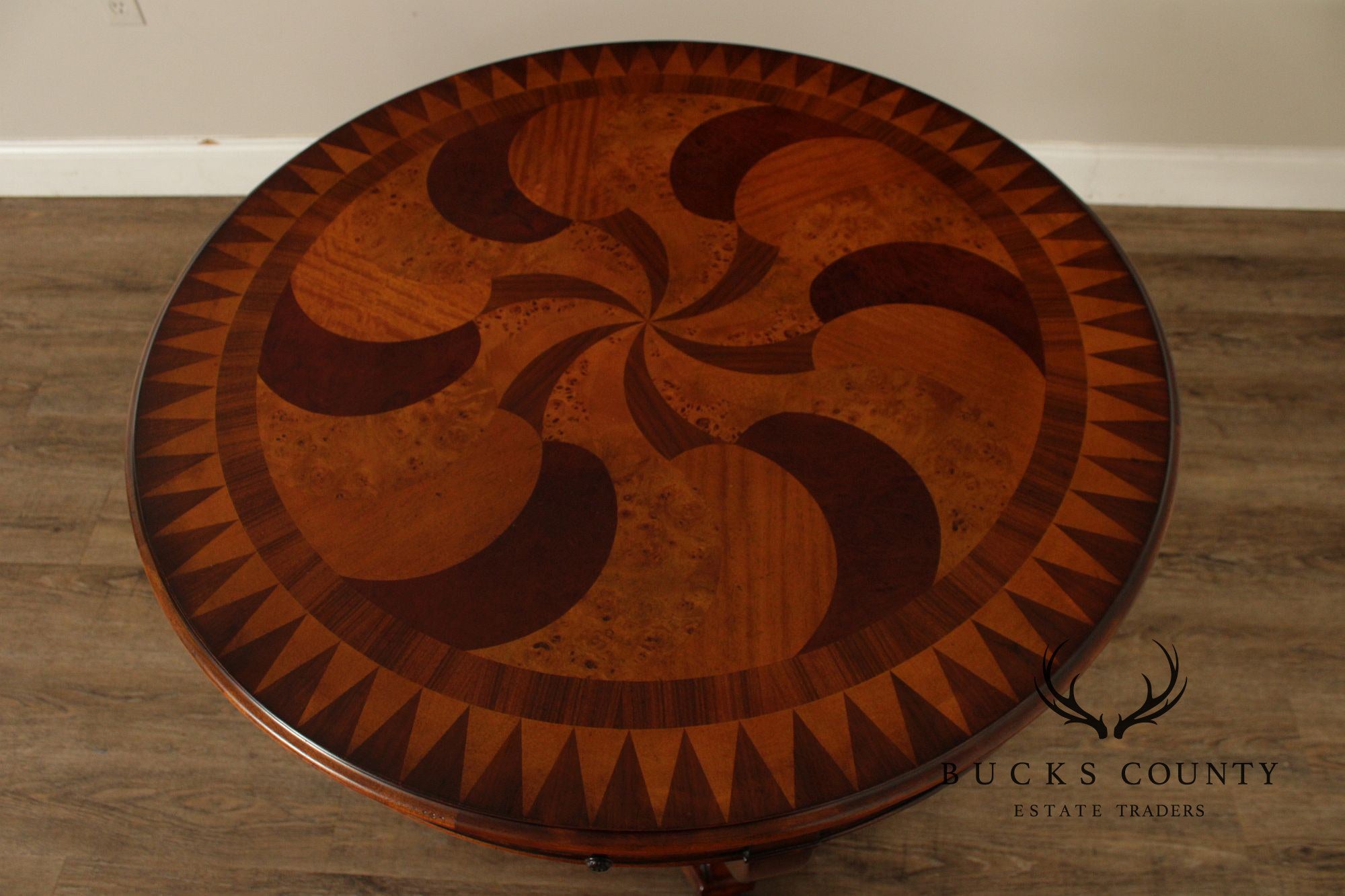 Theodore Alexander Round Inlaid Burlwood Center Table