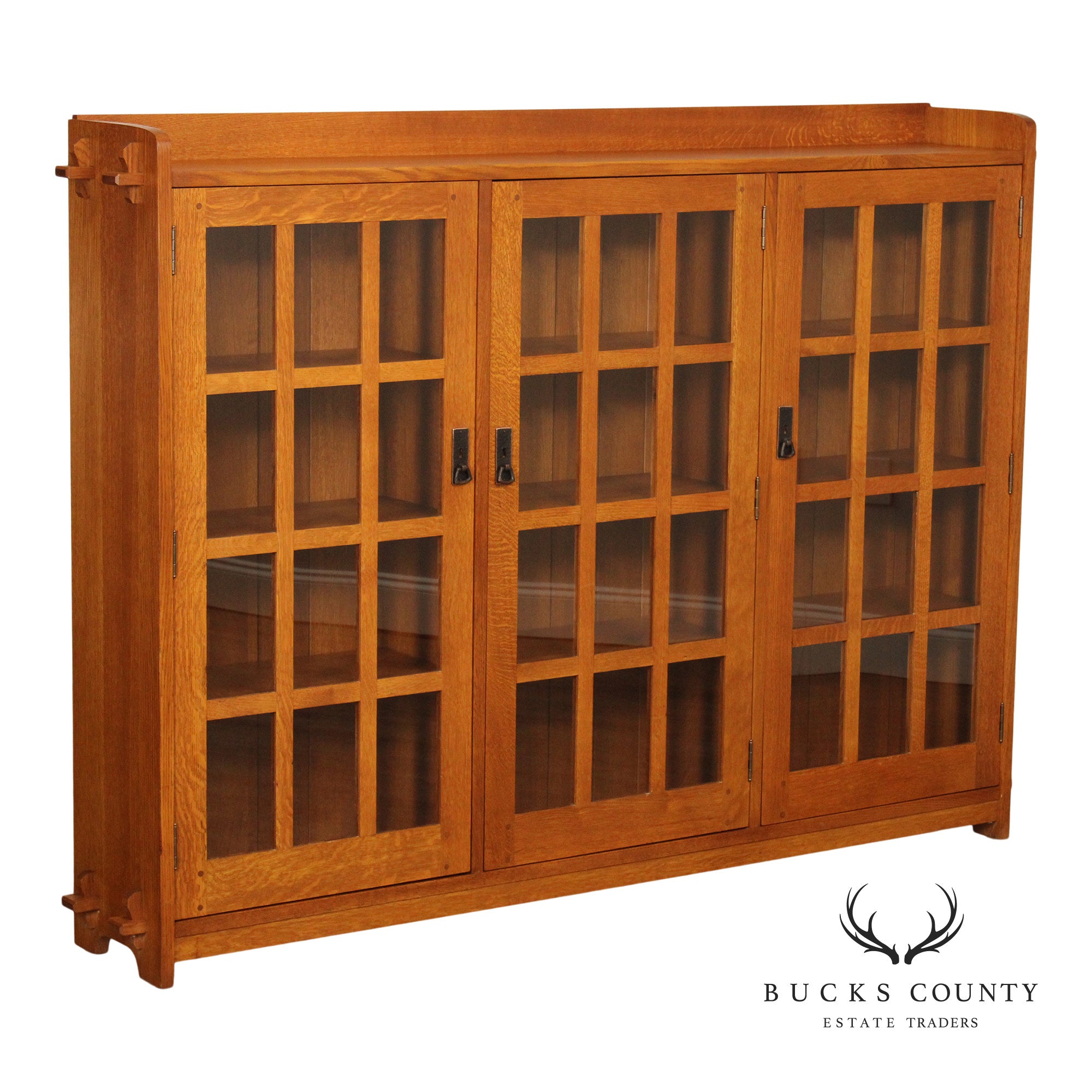 Stickley Mission Collection Oak Triple Bookcase With Glass Doors