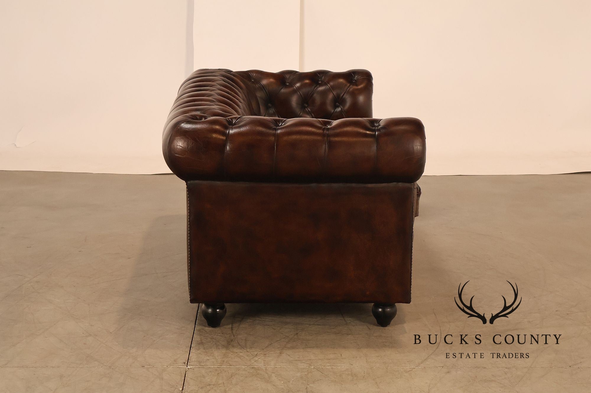 Chesterfield Style Tufted Brown Leather Sofa