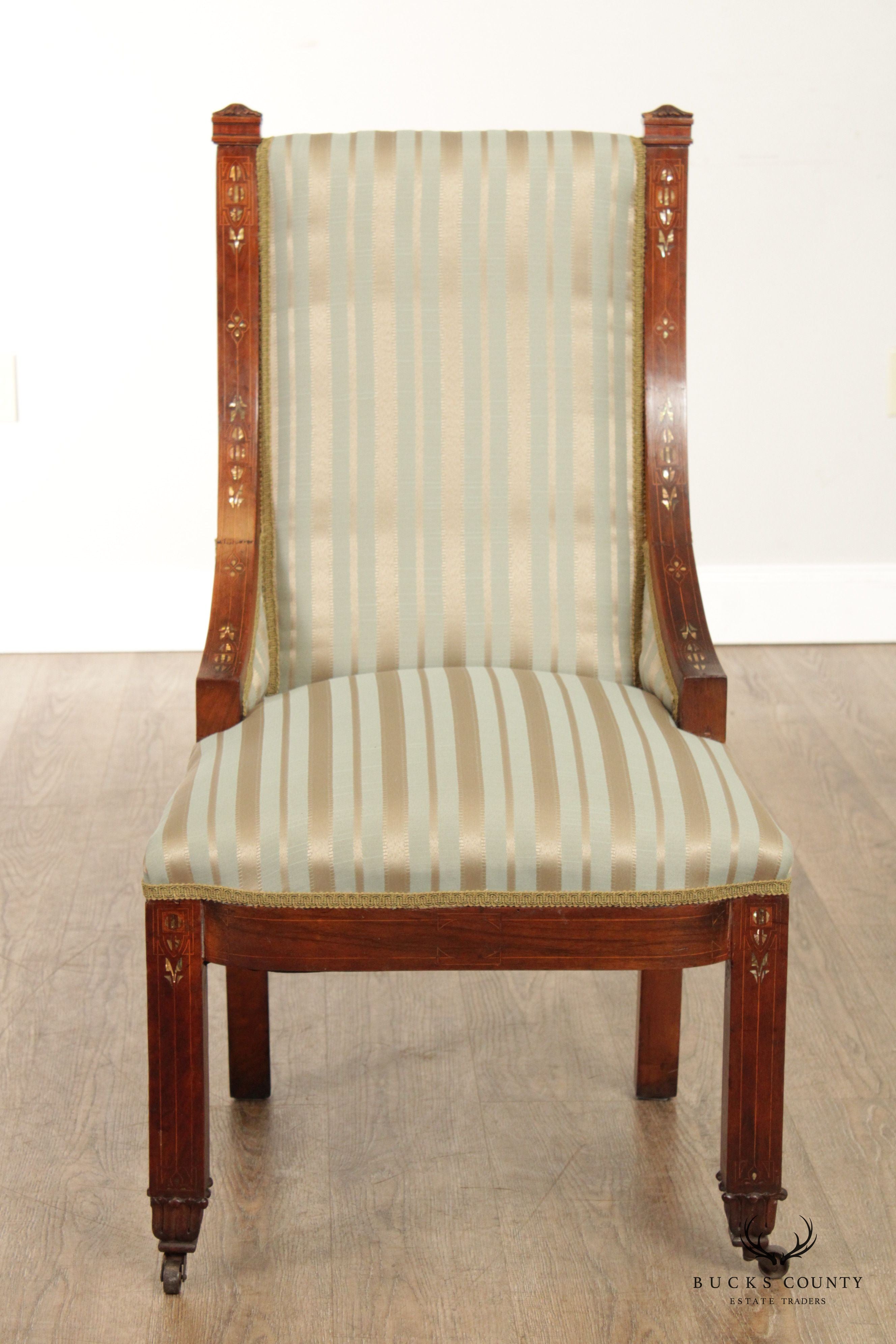 Antique Arts & Crafts Mother of Pearl Inlay Parlor Chair