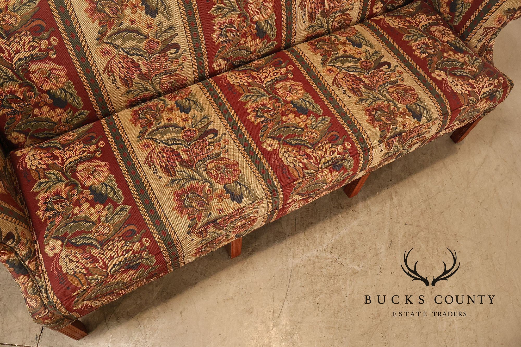 Vintage Traditional Camelback Sofa With Floral Upholstery