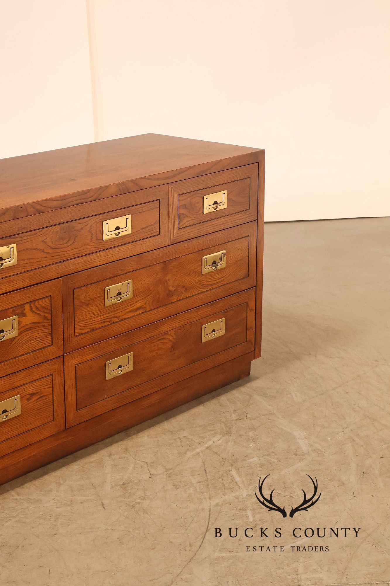 Henredon Campaign Style Oak Seven Drawer Dresser
