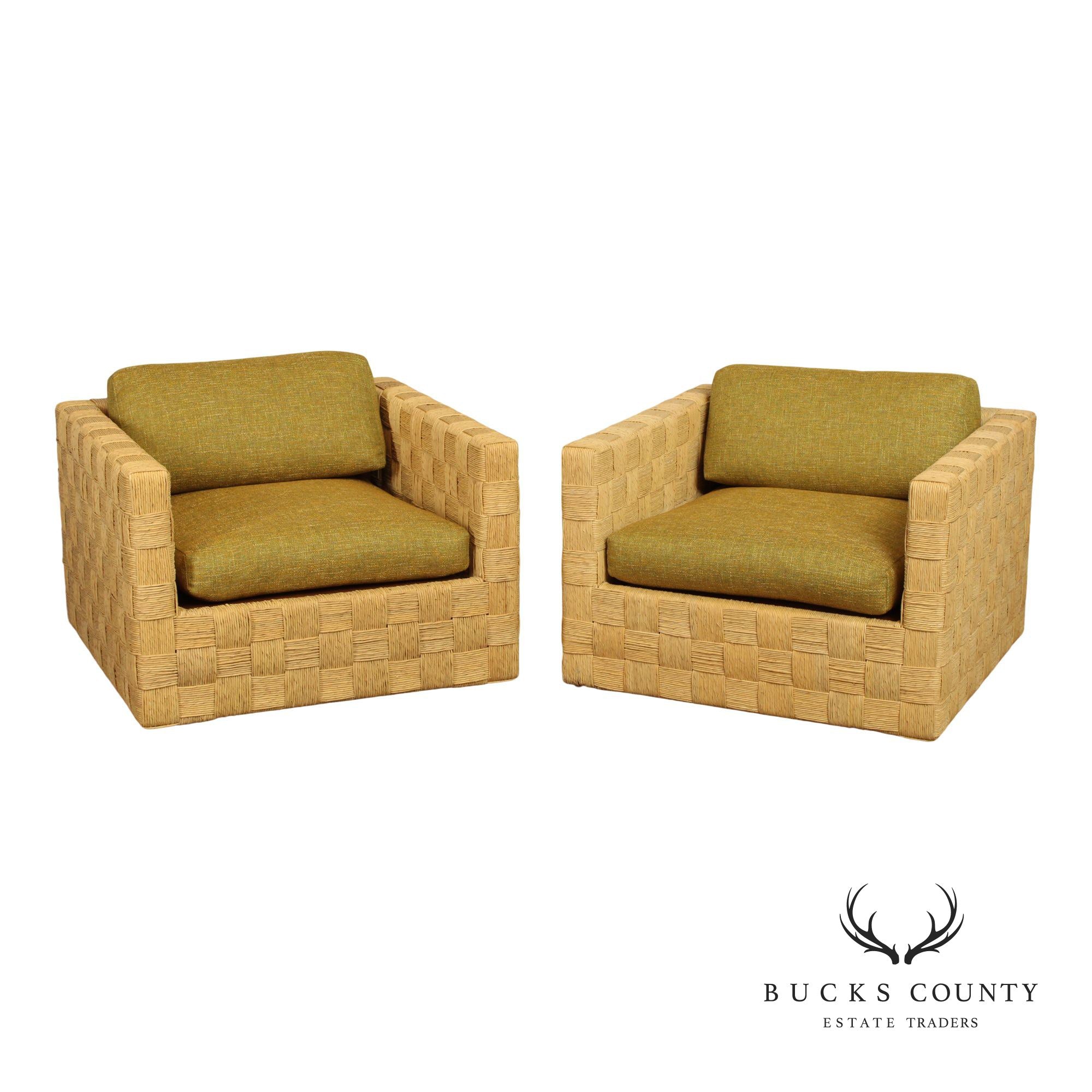 Harvey Probber Artisan Collection Pair of Woven Rush Lounge Chairs