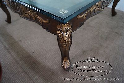 Quality Solid Mahogany French Style Carved & Gilded Glass Top Coffee Table