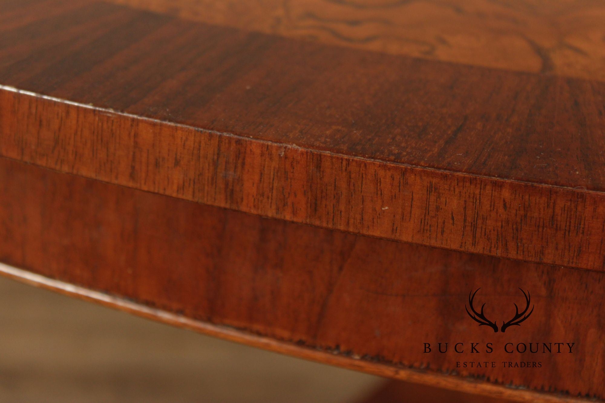 Italian Made Empire Style Round Burlwood Pedestal Center Table