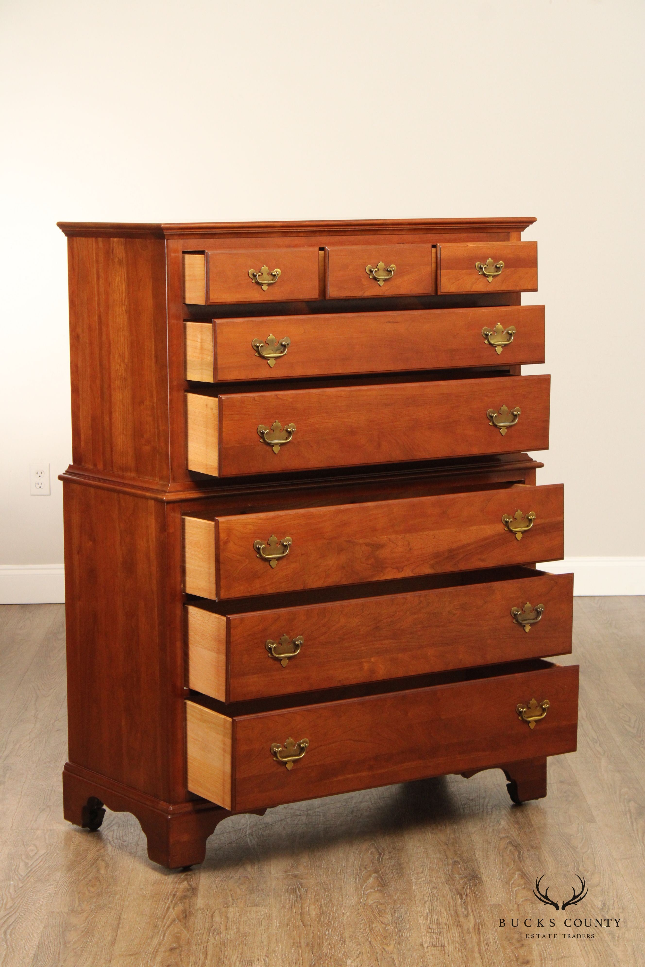 Unique Furniture Makers Vintage Chippendale Style Solid Cherry Chest on Chest