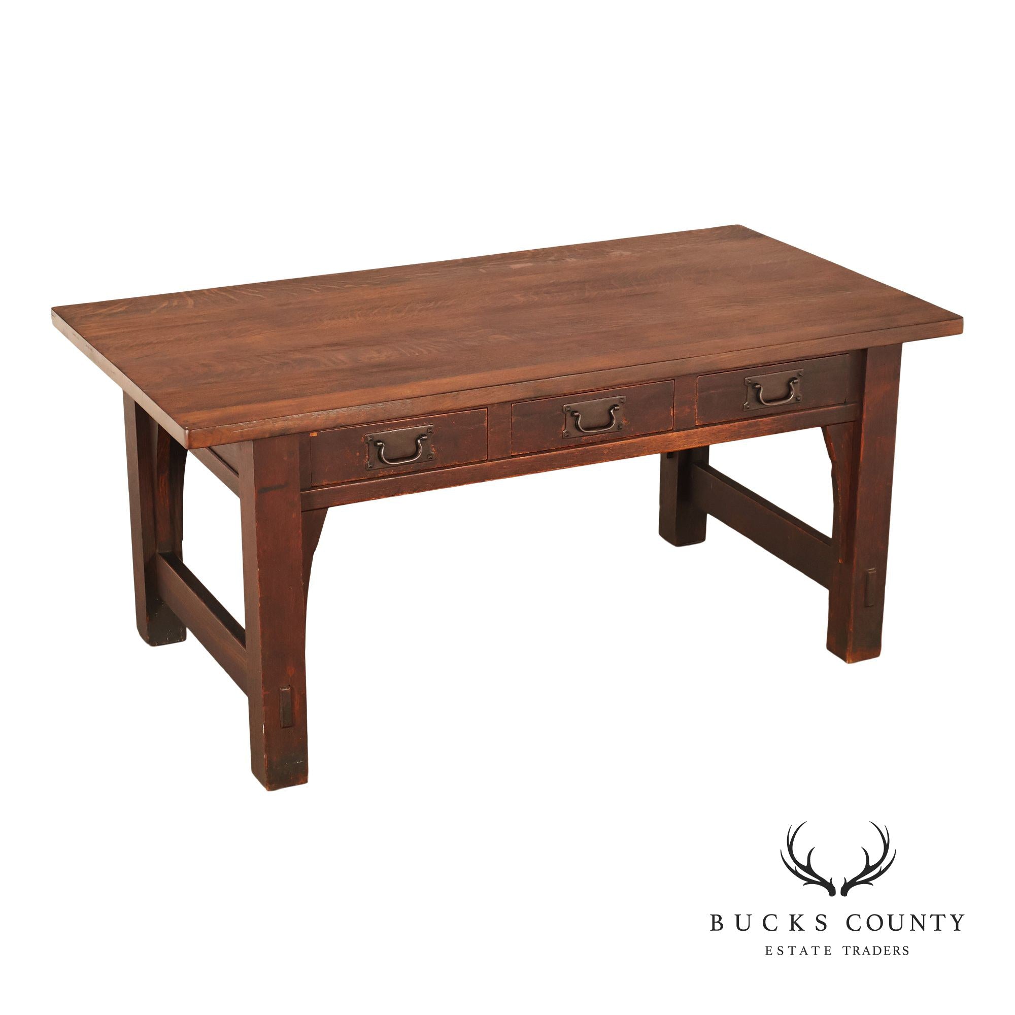 Early Gustav Stickley No. 460 Oak Library Table With Rare  Hardware