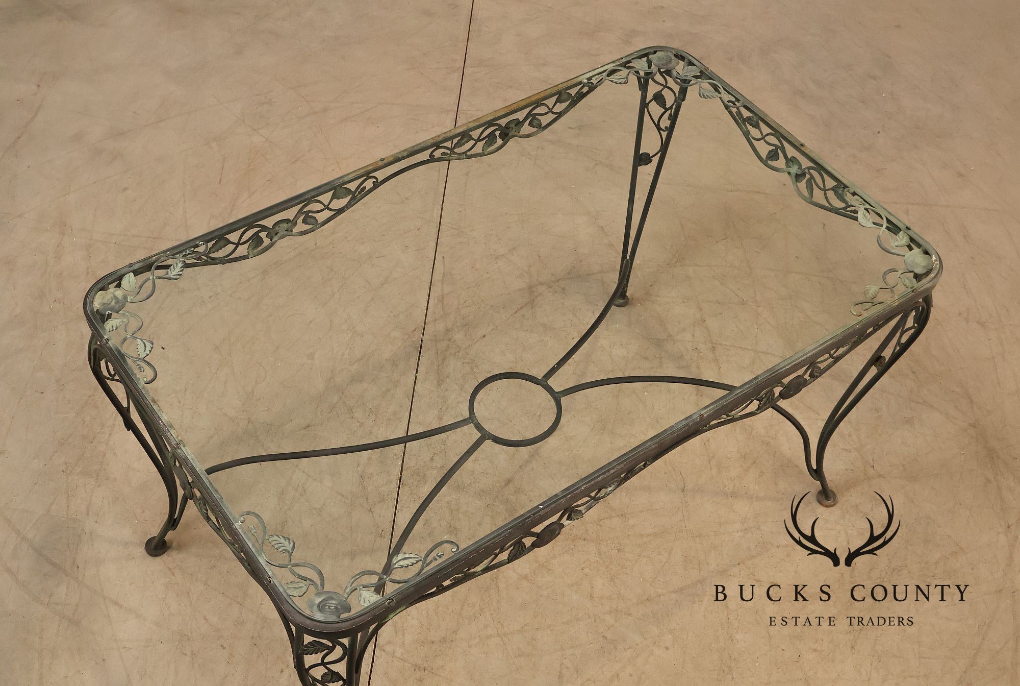 Vintage Glass Top Wrought Iron Patio Table