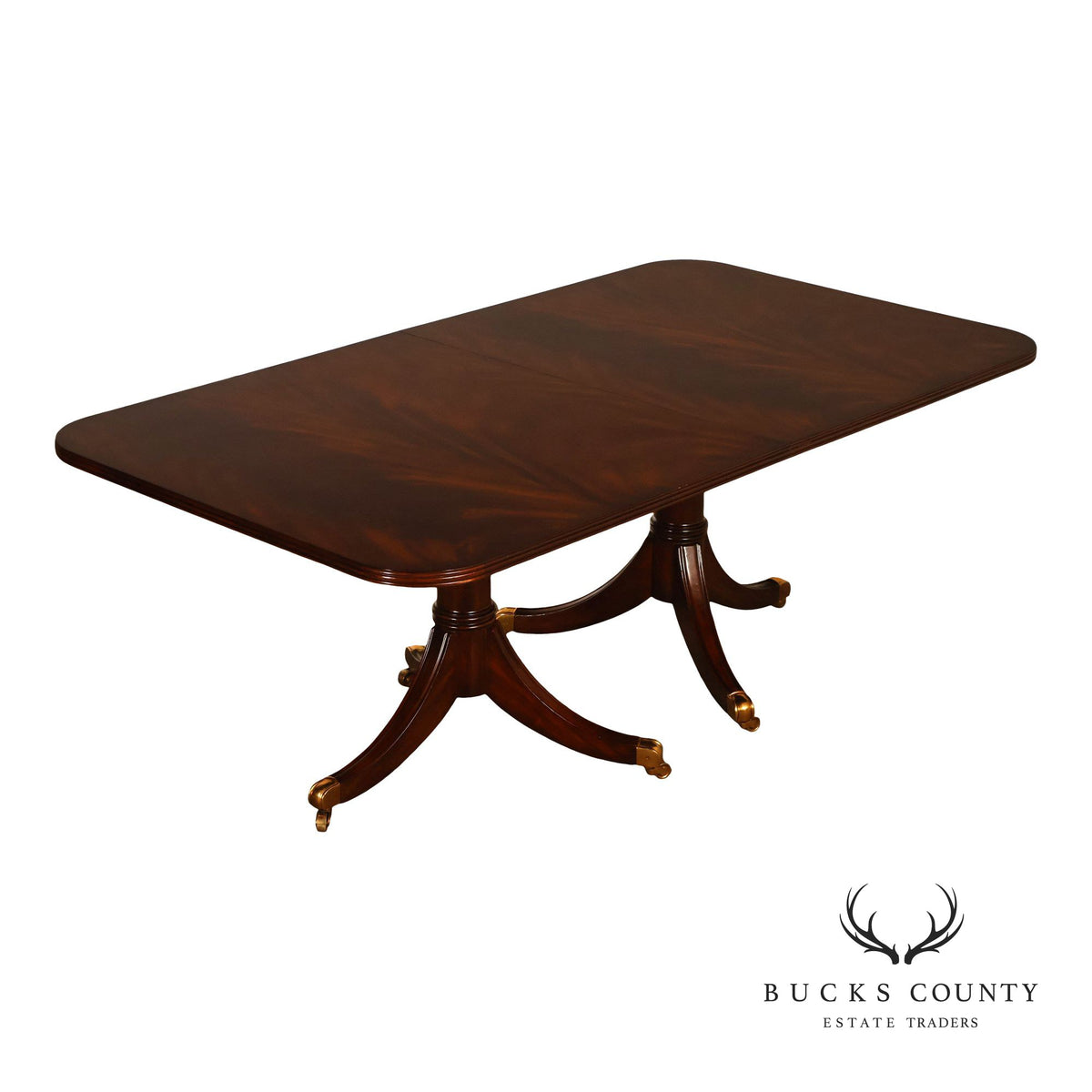 Maitland-Smith Mahogany Double Pedestal Extension Dining Table With Two Leaves