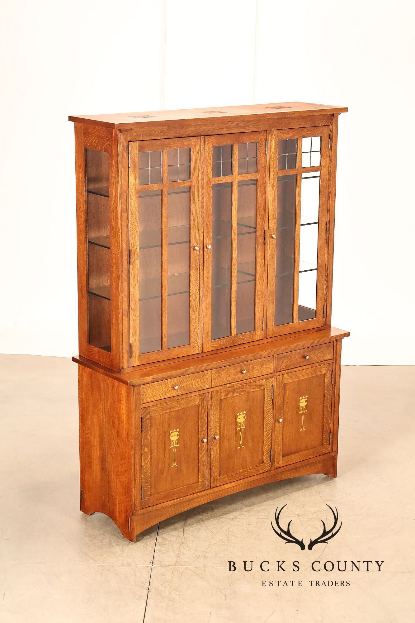 Stickley Mission Collection Oak Harvey Ellis Inlaid China Cabinet