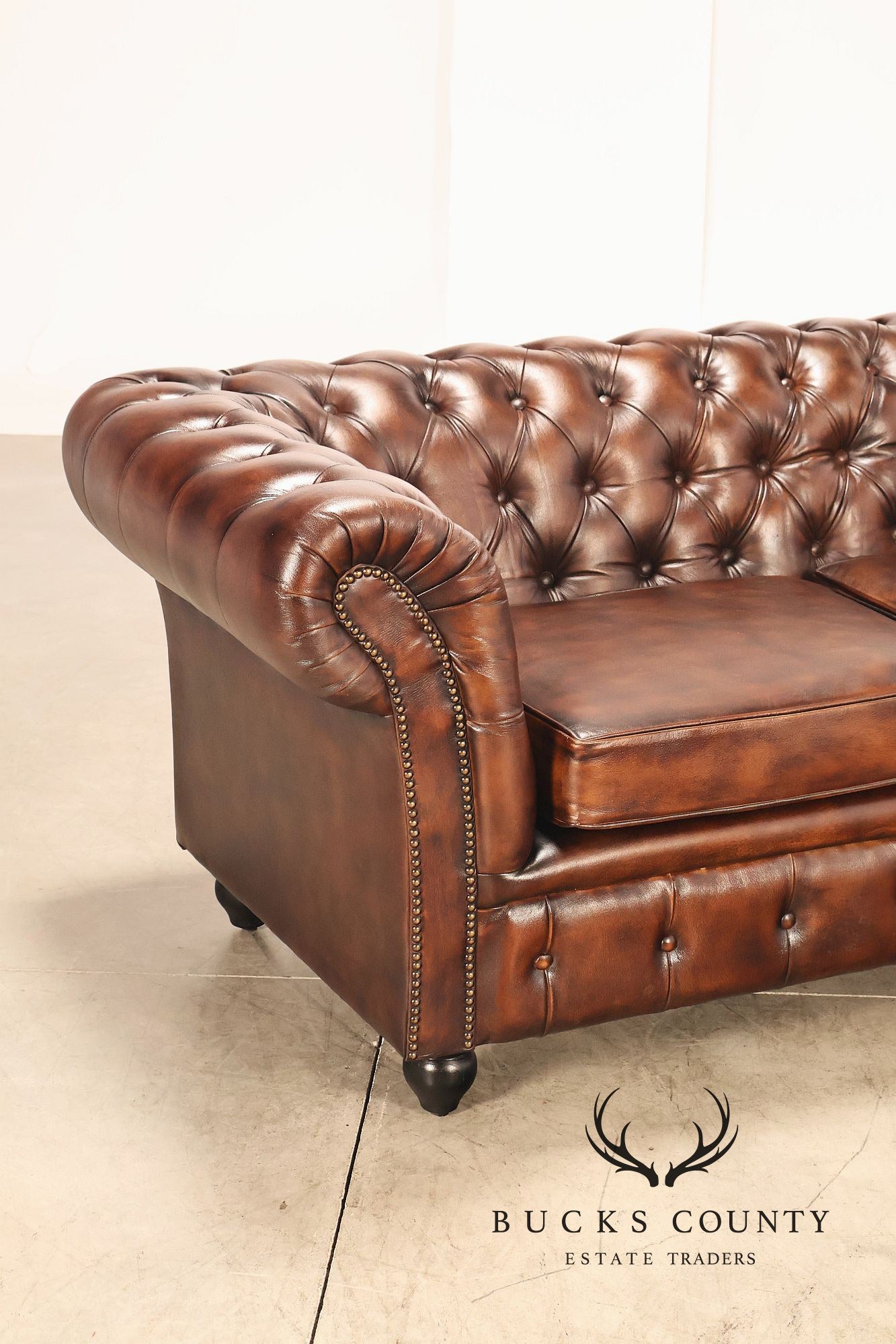 Chesterfield Style Brown Leather Sofa